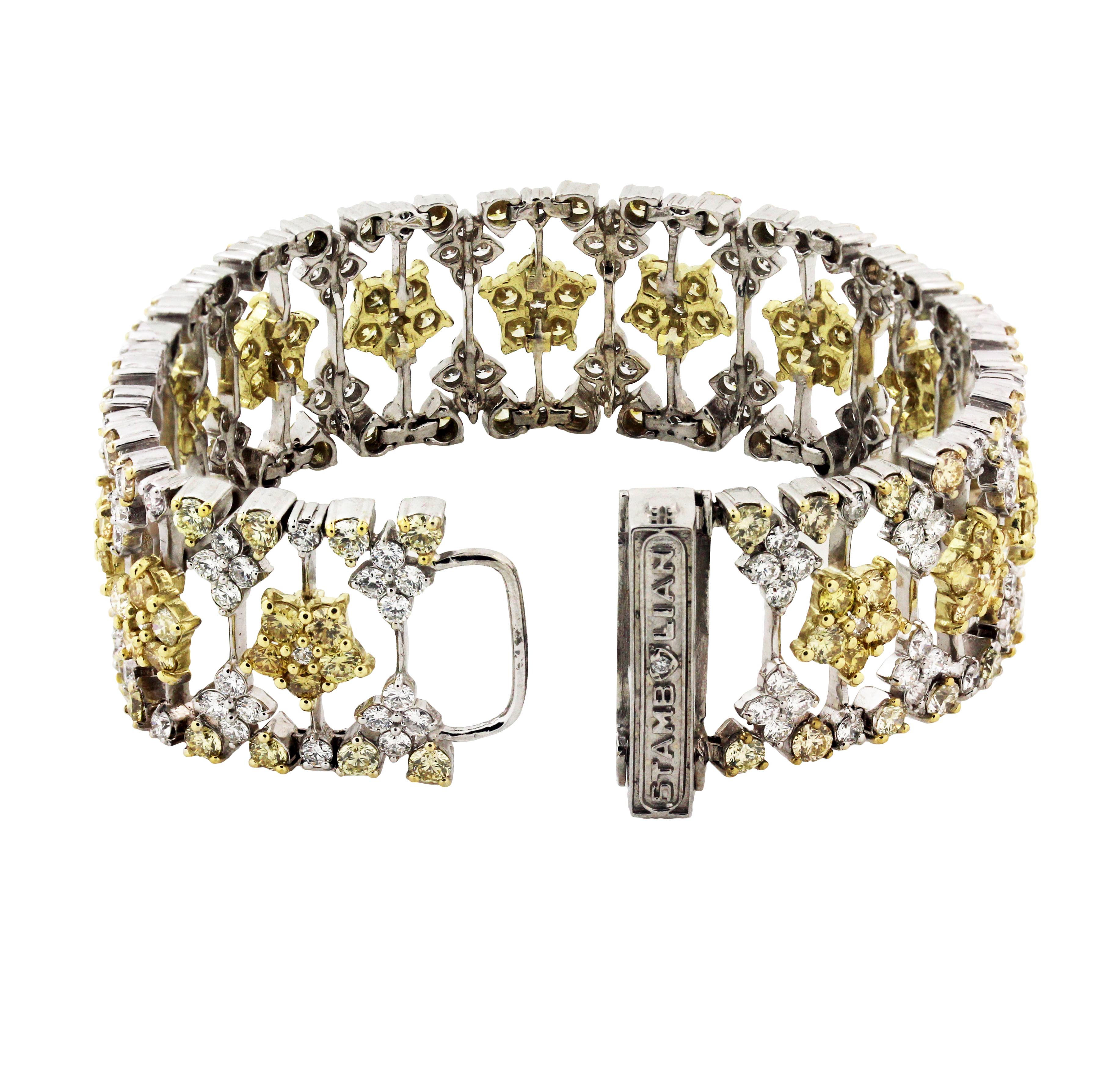 Women's Yellow and White Diamond Two-Tone Gold Bracelet Stambolian