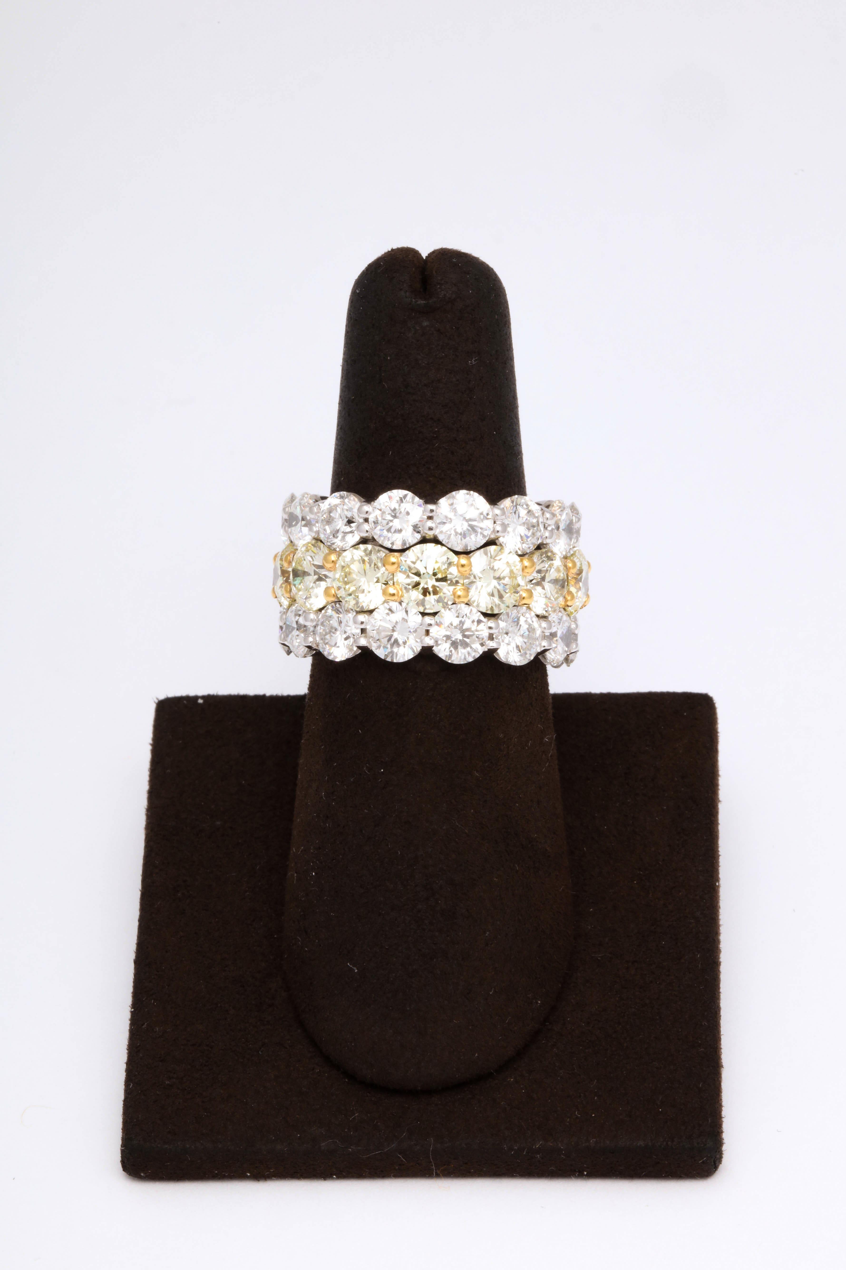 Round Cut Yellow and White Diamond Wide Band For Sale
