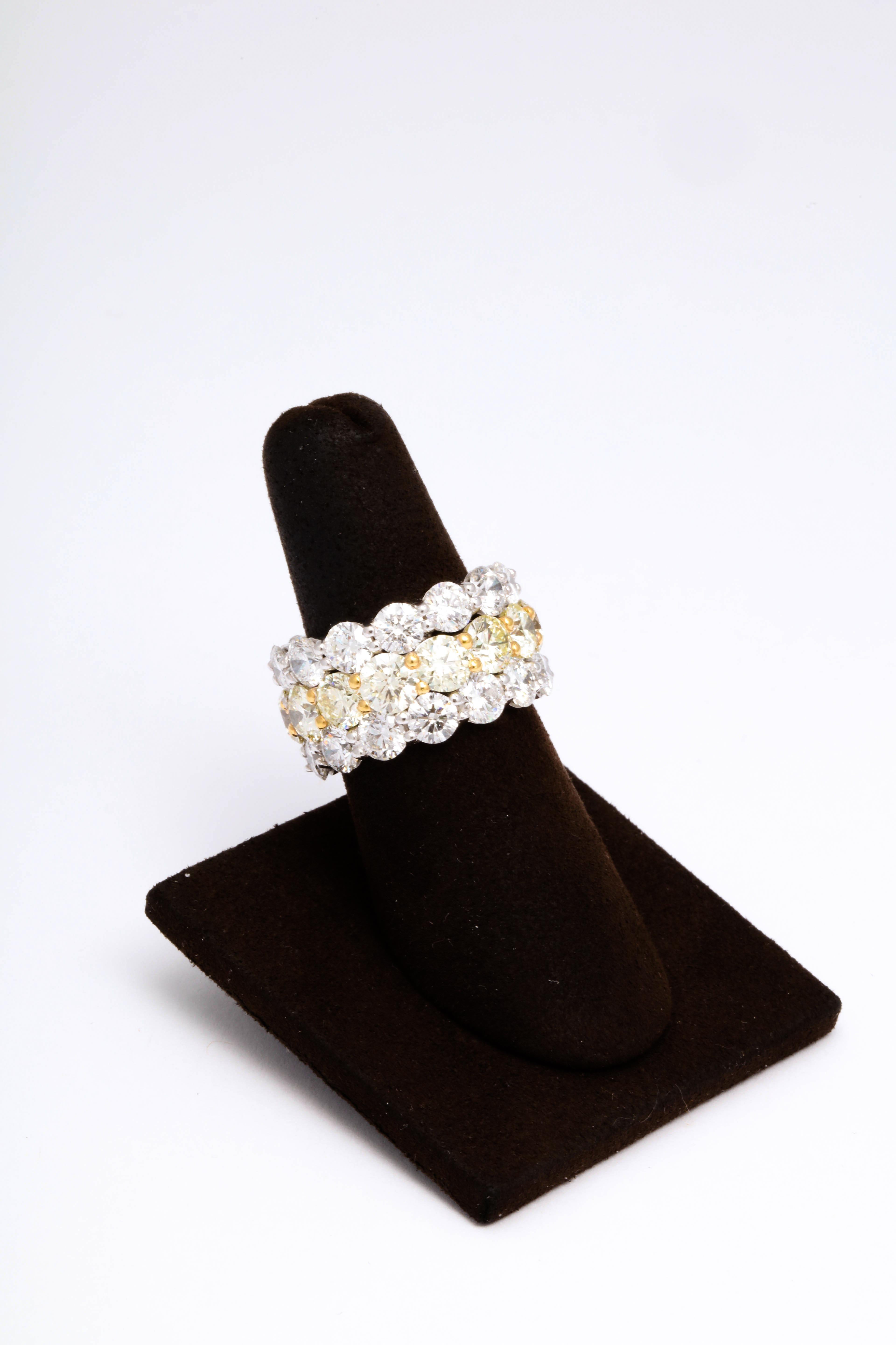 Yellow and White Diamond Wide Band In New Condition For Sale In New York, NY