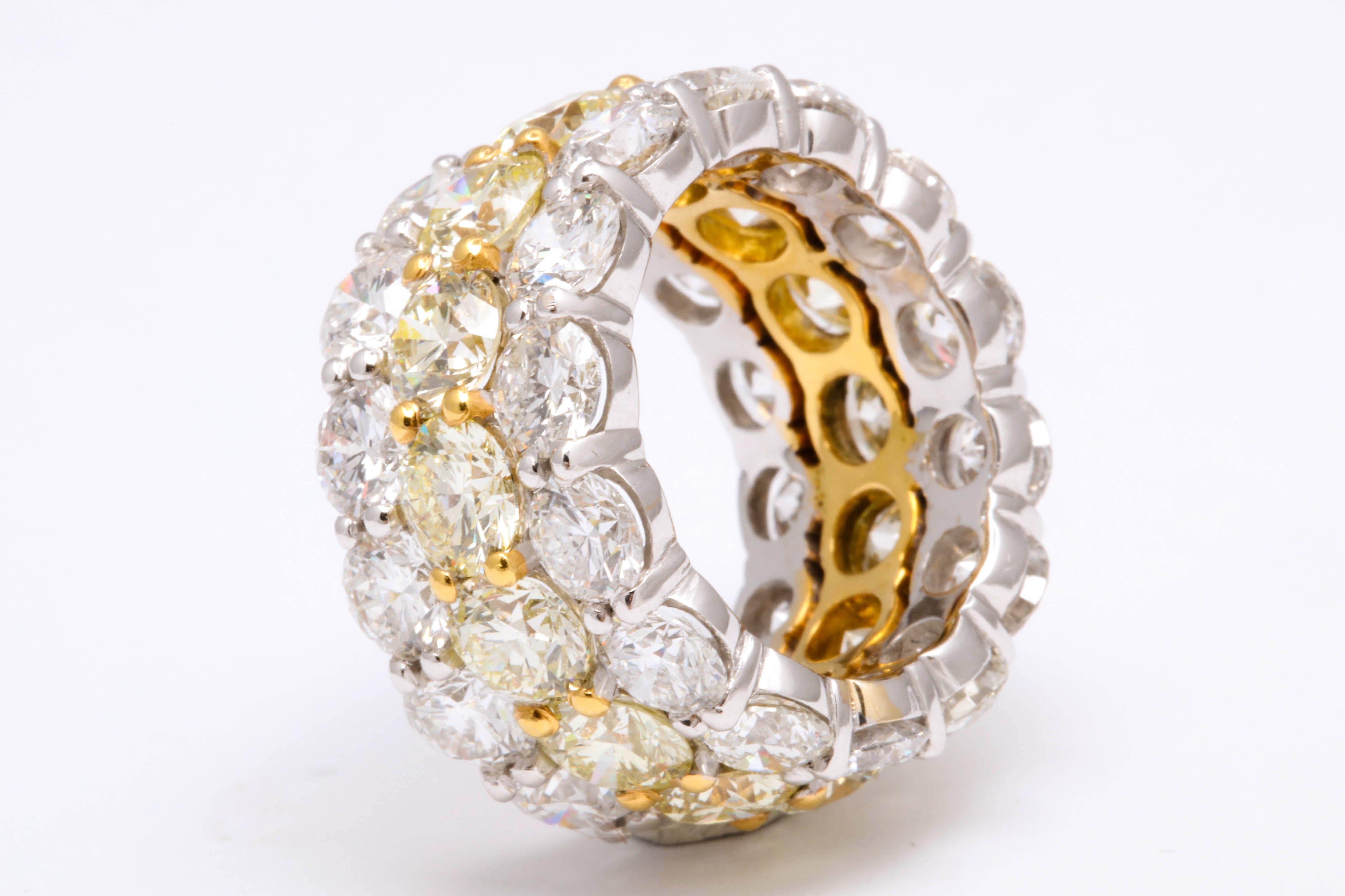 Yellow and White Diamond Wide Band For Sale 2