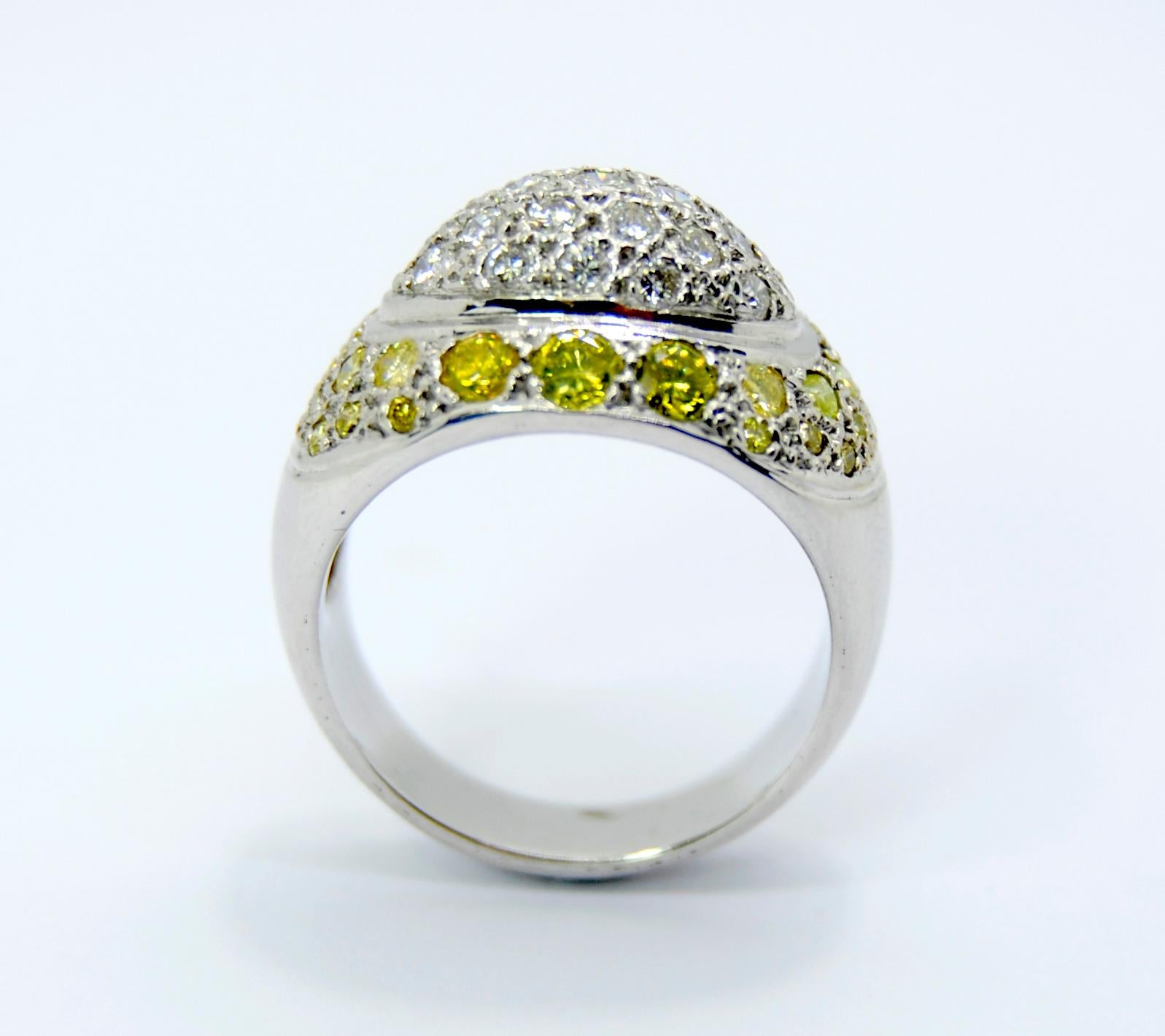 Neoclassical Yellow and White Diamond with 18 Karat White Gold For Sale