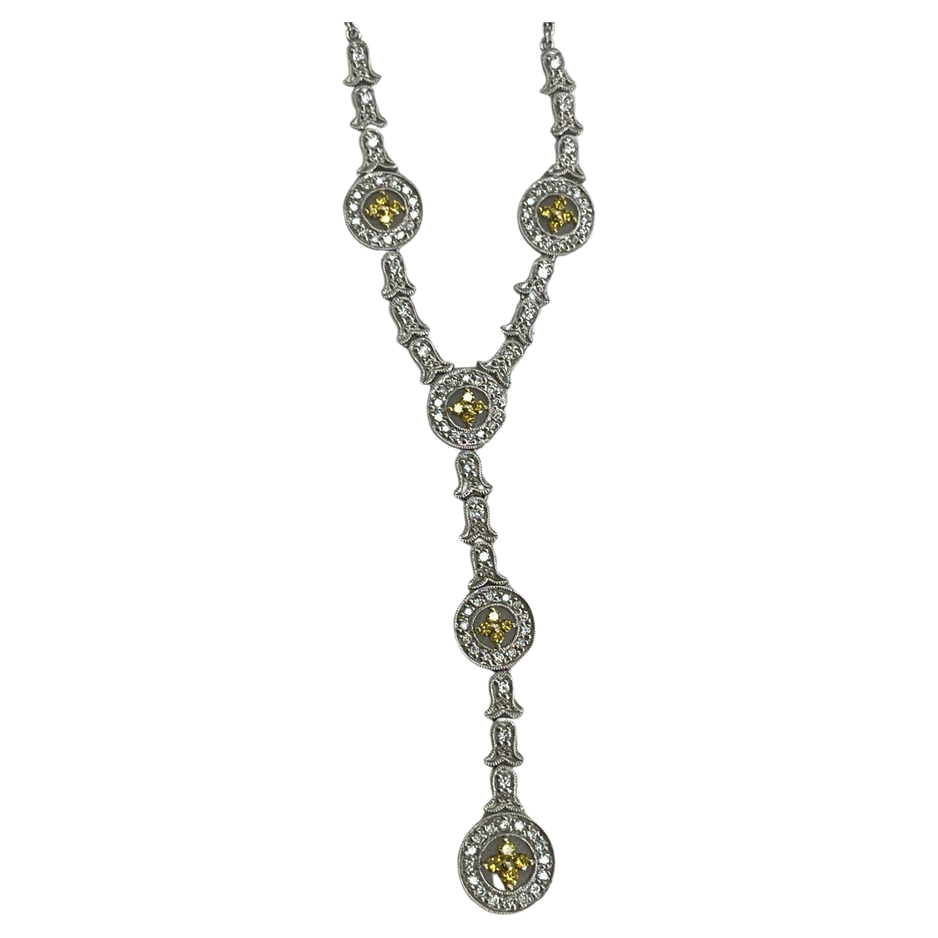 Yellow and White Diamond Y-Necklace For Sale
