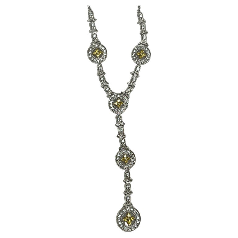 Yellow and White Diamond YNecklace For Sale at 1stDibs