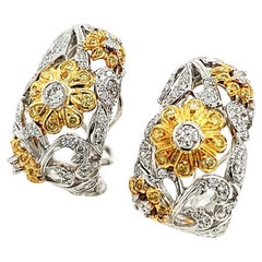 Gelbe und weiße Diamanten Ctw 1,81 Blumenohrringe