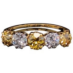 Yellow and White Five-Stone Diamond 18 Karat Gold Engagement Ring Circa 1900