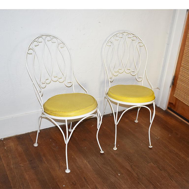 20th Century Yellow and White Garden Patio Chairs, a Pair For Sale