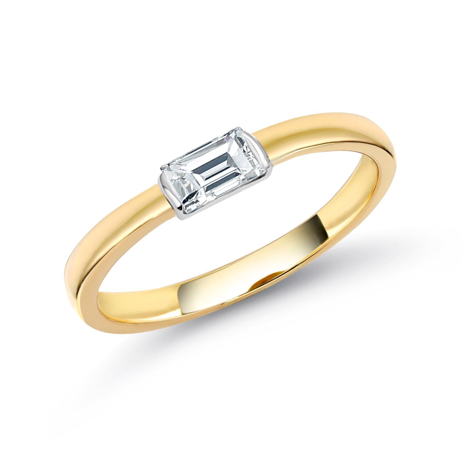 Contemporary Yellow and White Gold Baguette Diamond Solitaire Band Weighing 0.35 Carats