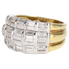 Yellow and White Gold Band Vintage Ring with Baguette Diamonds 2.68 Carats
