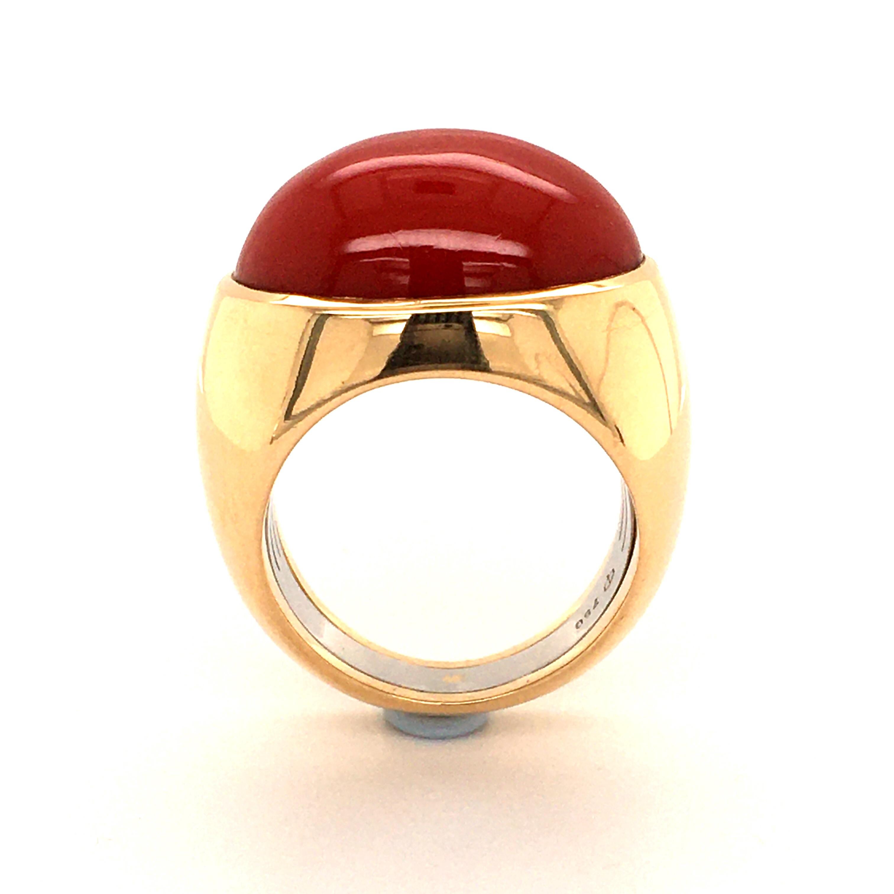 Oval Cut Yellow and White Gold Coral Ring by Peclard