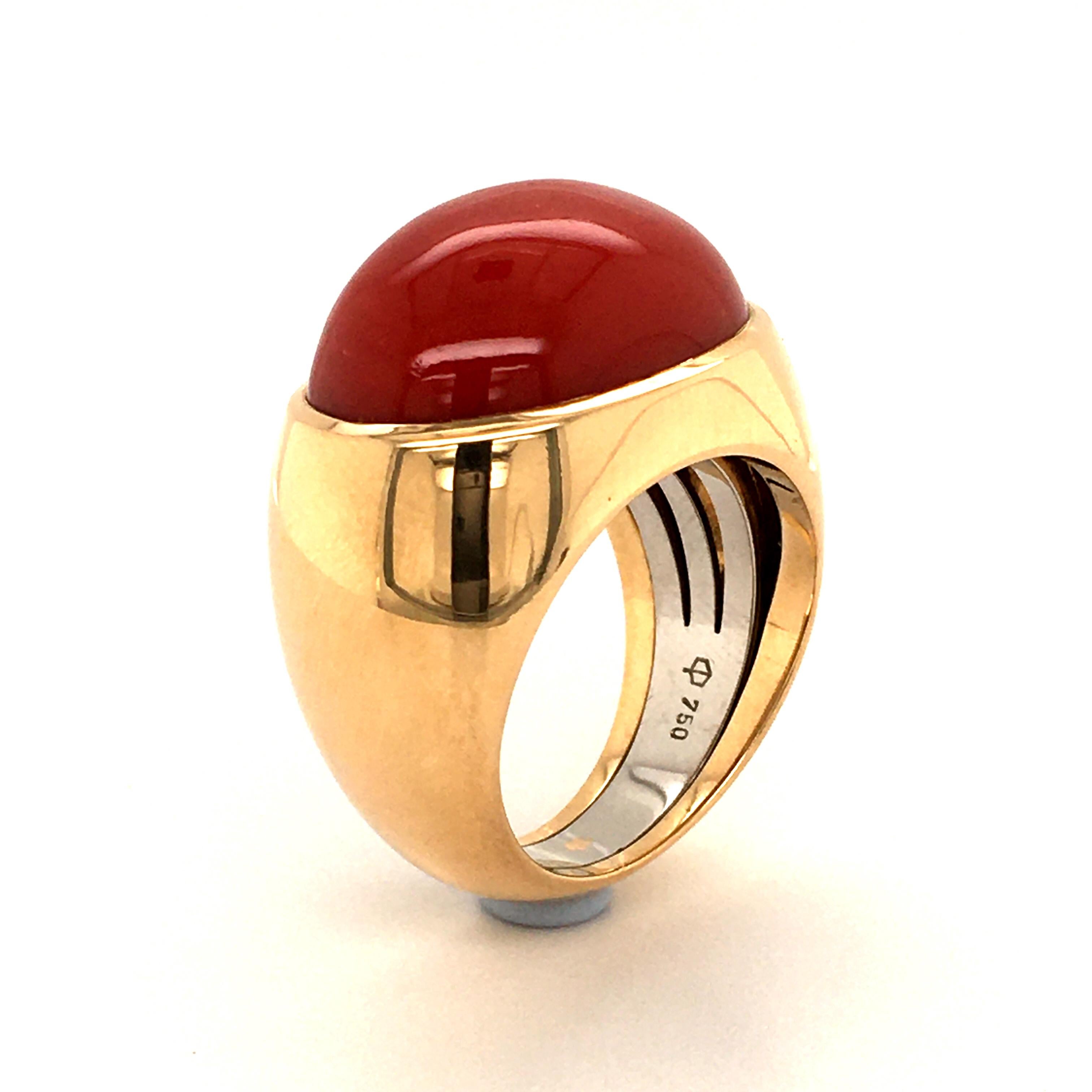 Women's or Men's Yellow and White Gold Coral Ring by Peclard
