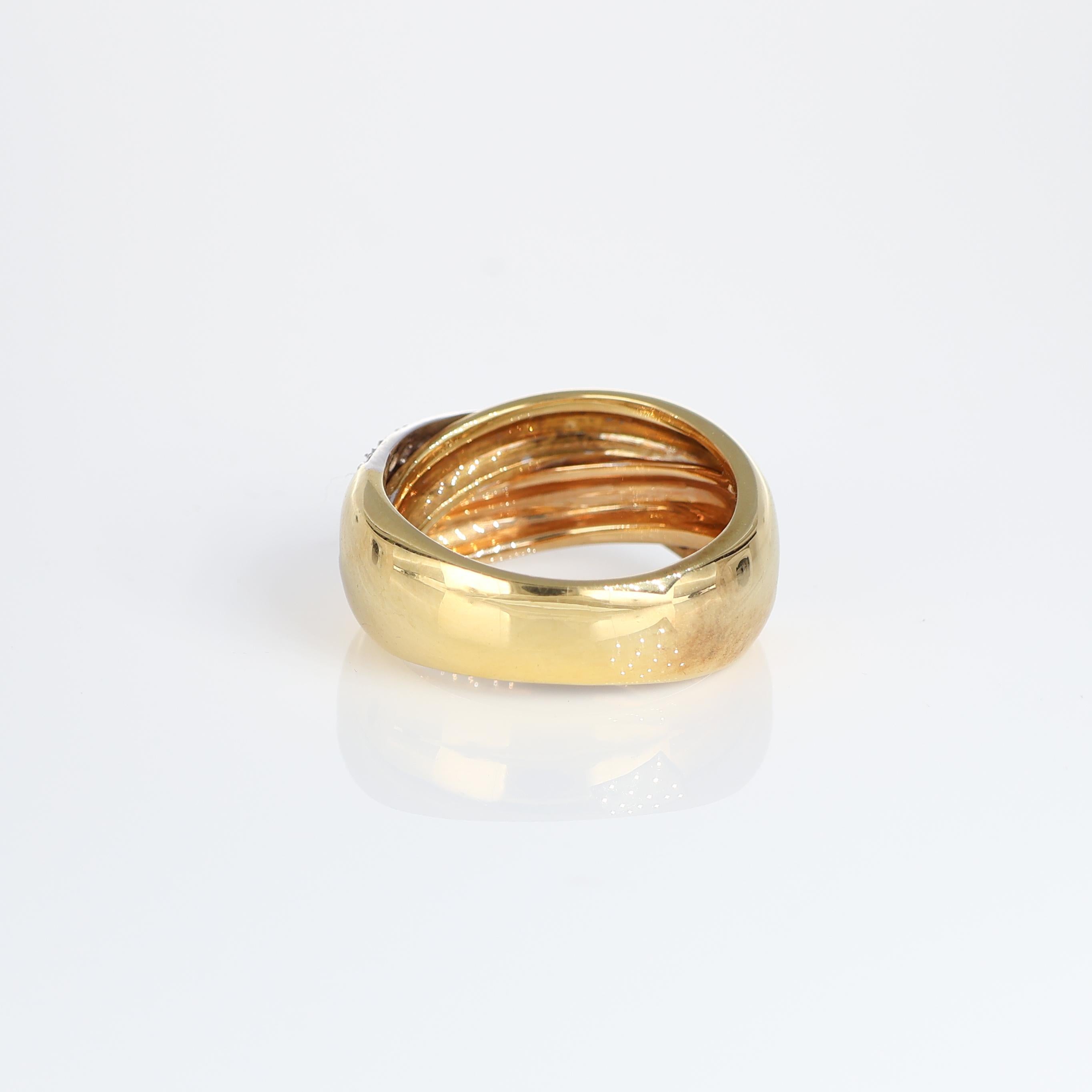 Women's or Men's Yellow and White Gold Crossover Band Ring with Diamond Pavé, 0.40 Carats For Sale