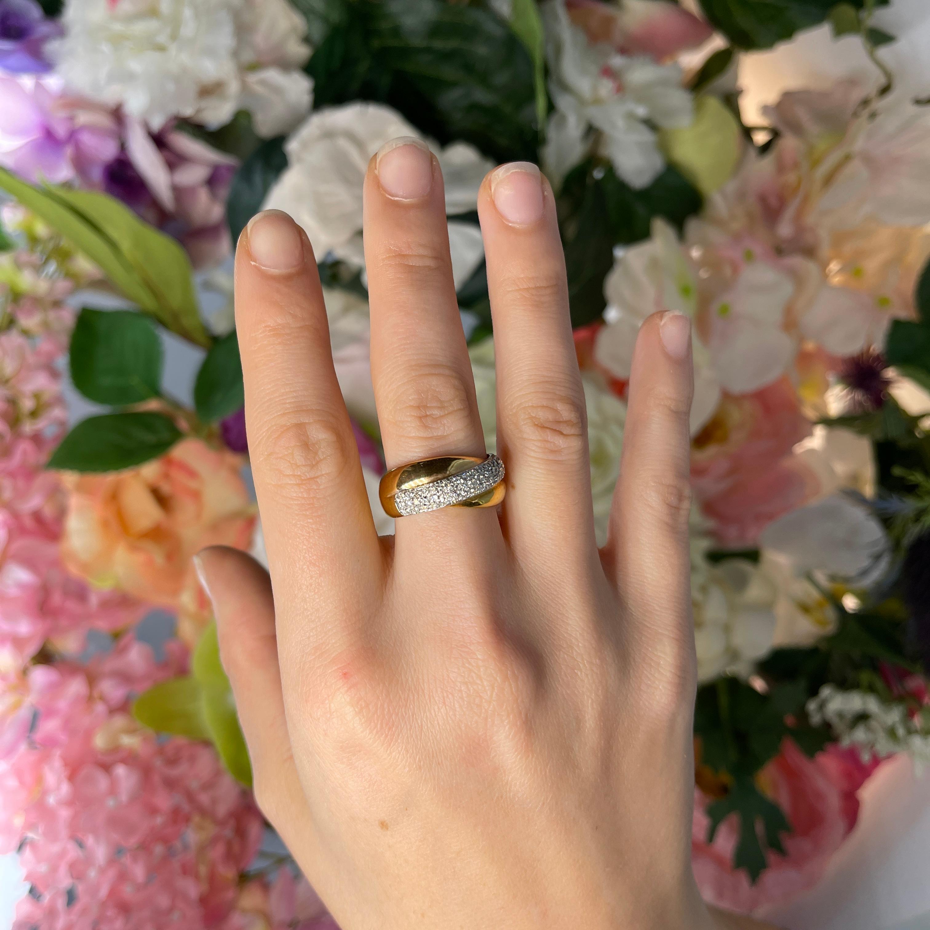 Yellow and White Gold Crossover Band Ring with Diamond Pavé, 0.40 Carats For Sale 2