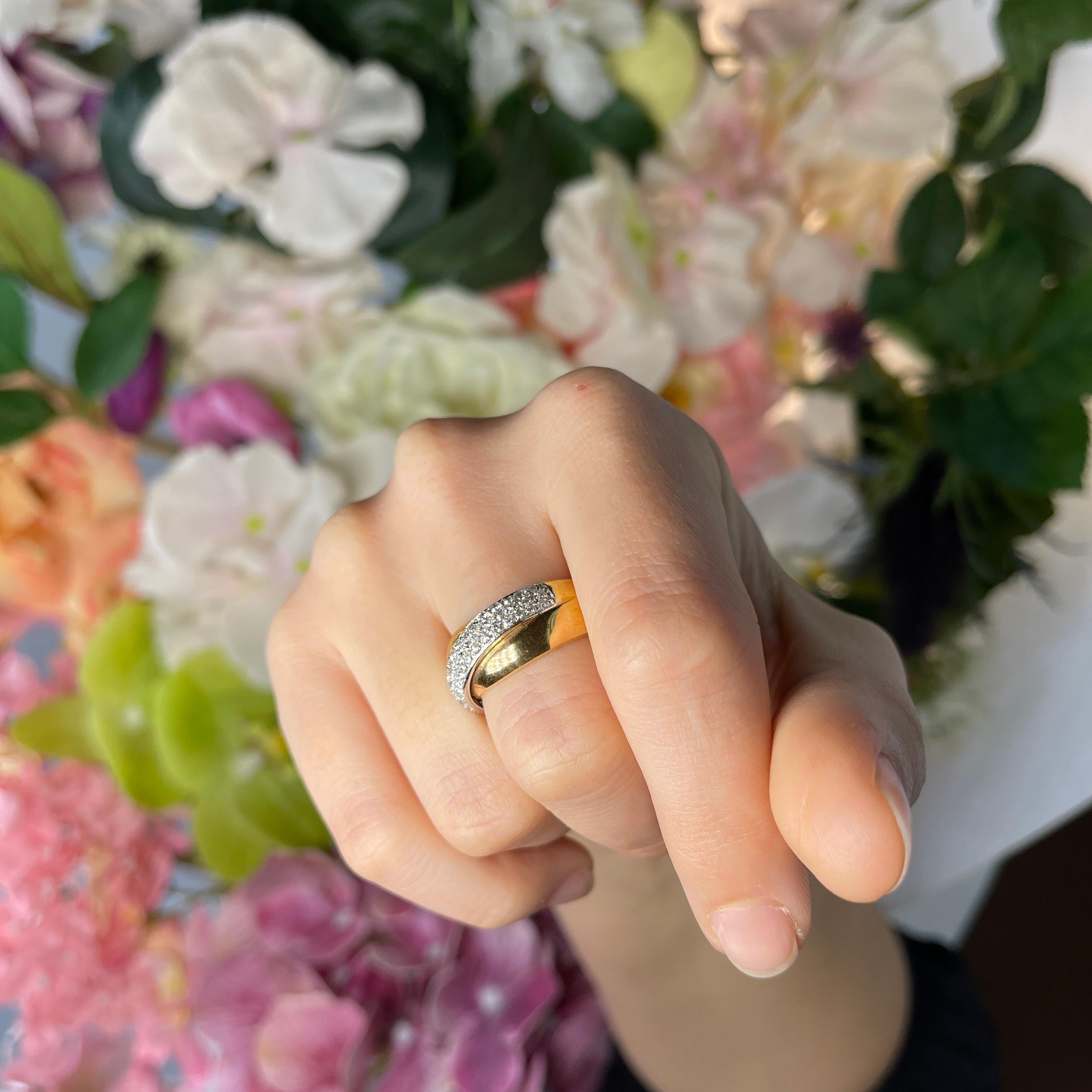 Yellow and White Gold Crossover Band Ring with Diamond Pavé, 0.40 Carats For Sale 3
