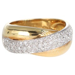 Yellow and White Gold Crossover Band Ring with Diamond Pavé, 0.40 Carats