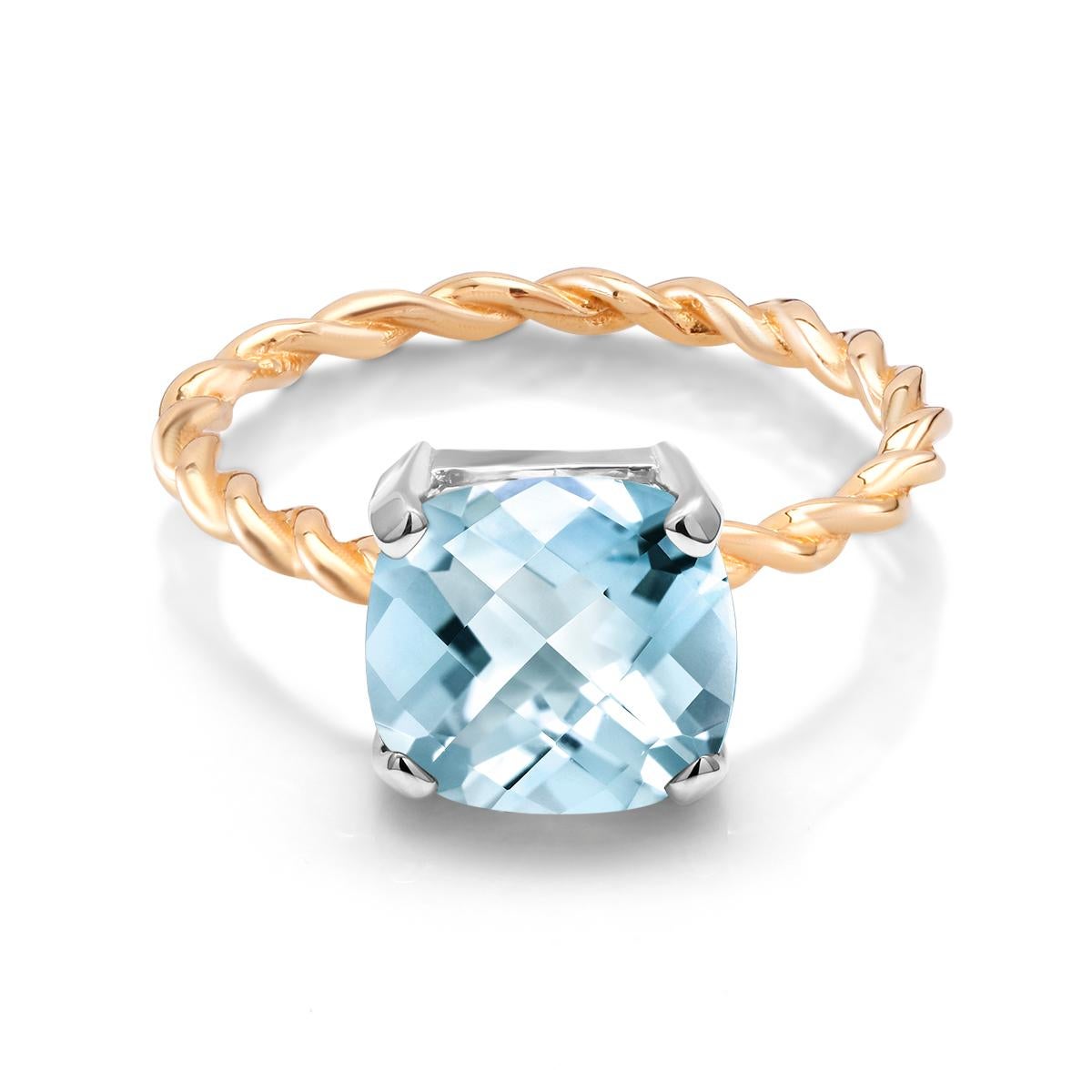 Yellow and White Gold Cushion Aquamarine Braided Cocktail Ring In New Condition In New York, NY