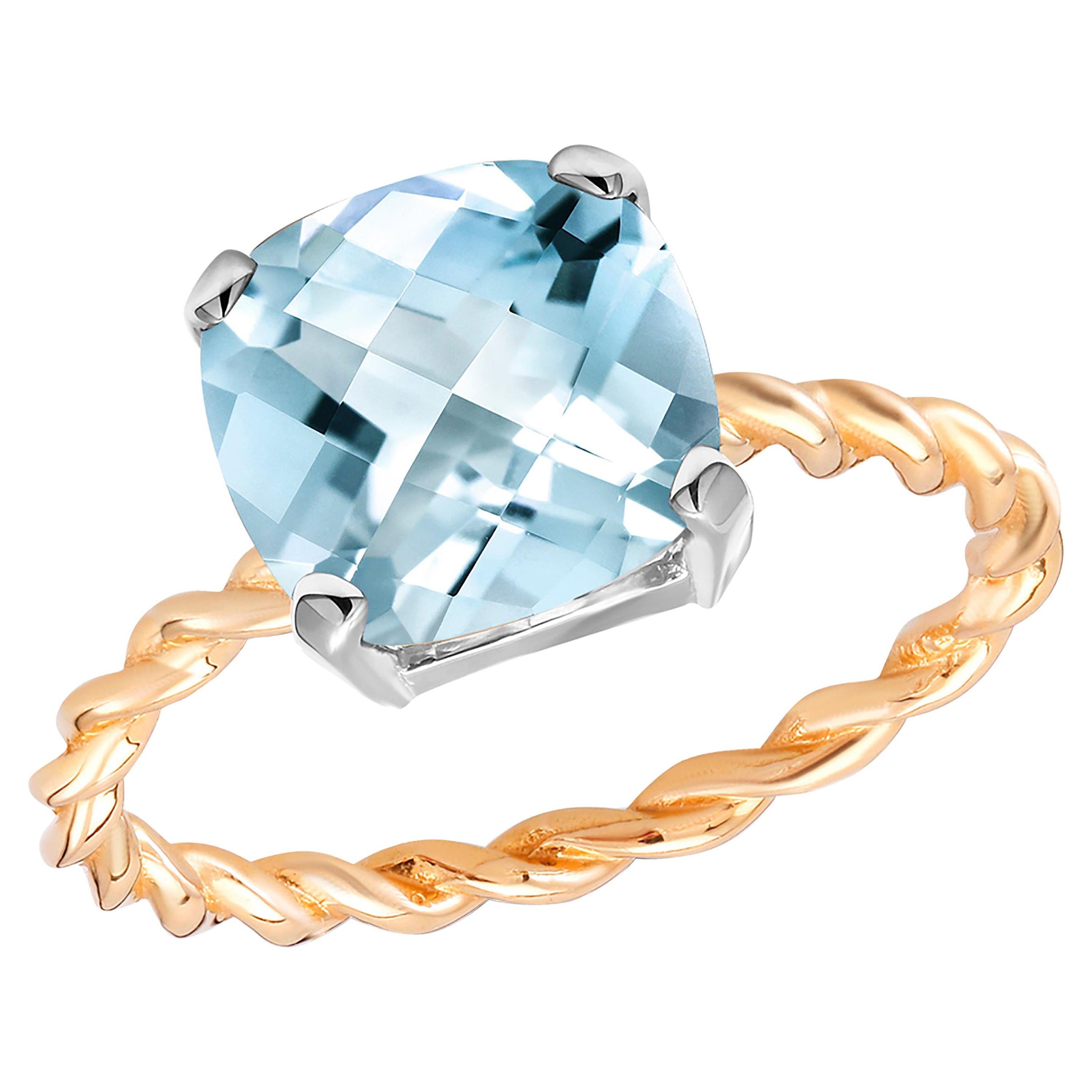 Yellow and White Gold Cushion Aquamarine Braided Cocktail Ring