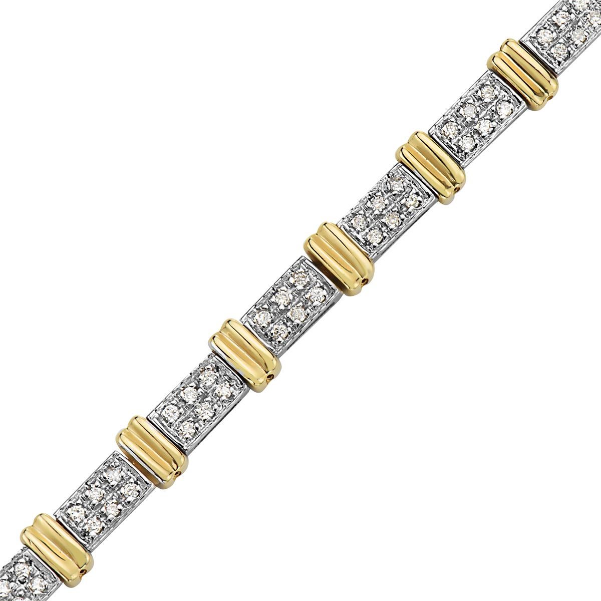 This bracelet features one carat of diamonds set in 14K yellow gold. 7.5 inch length. 17 grams total weight. 


Viewings available in our NYC showroom by appointment.