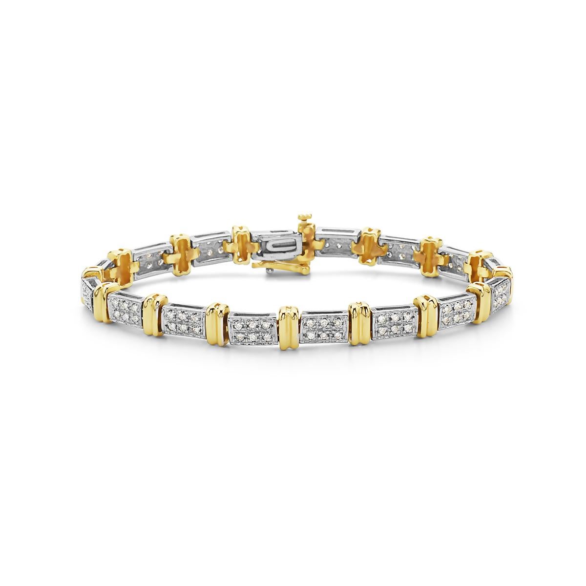 Taille ronde Bracelet en or jaune et blanc avec diamants en vente