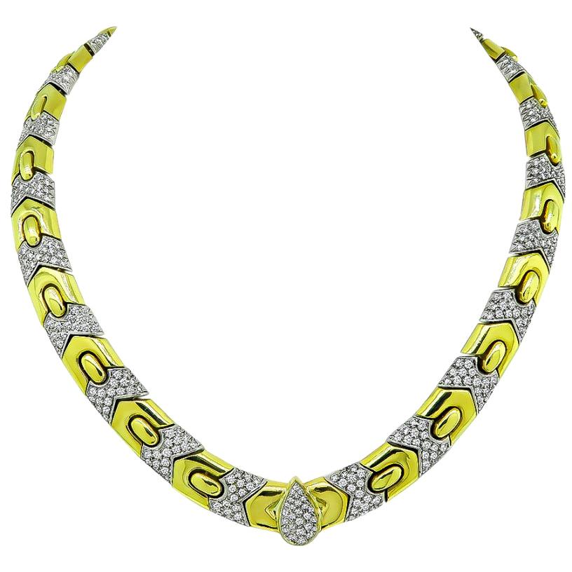 Yellow and White Gold Diamond Necklace For Sale