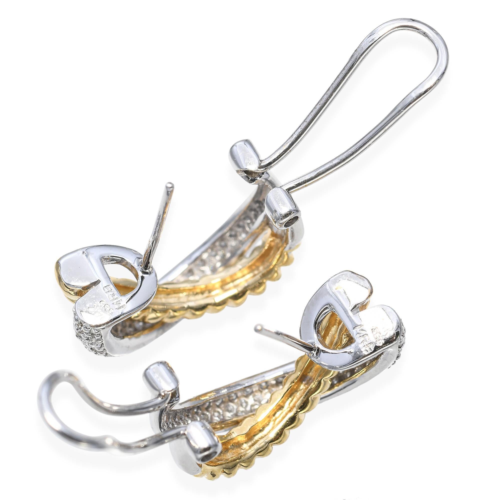 Gelb- und Weißgold Diamantene verflochtene Creolen Damen im Angebot