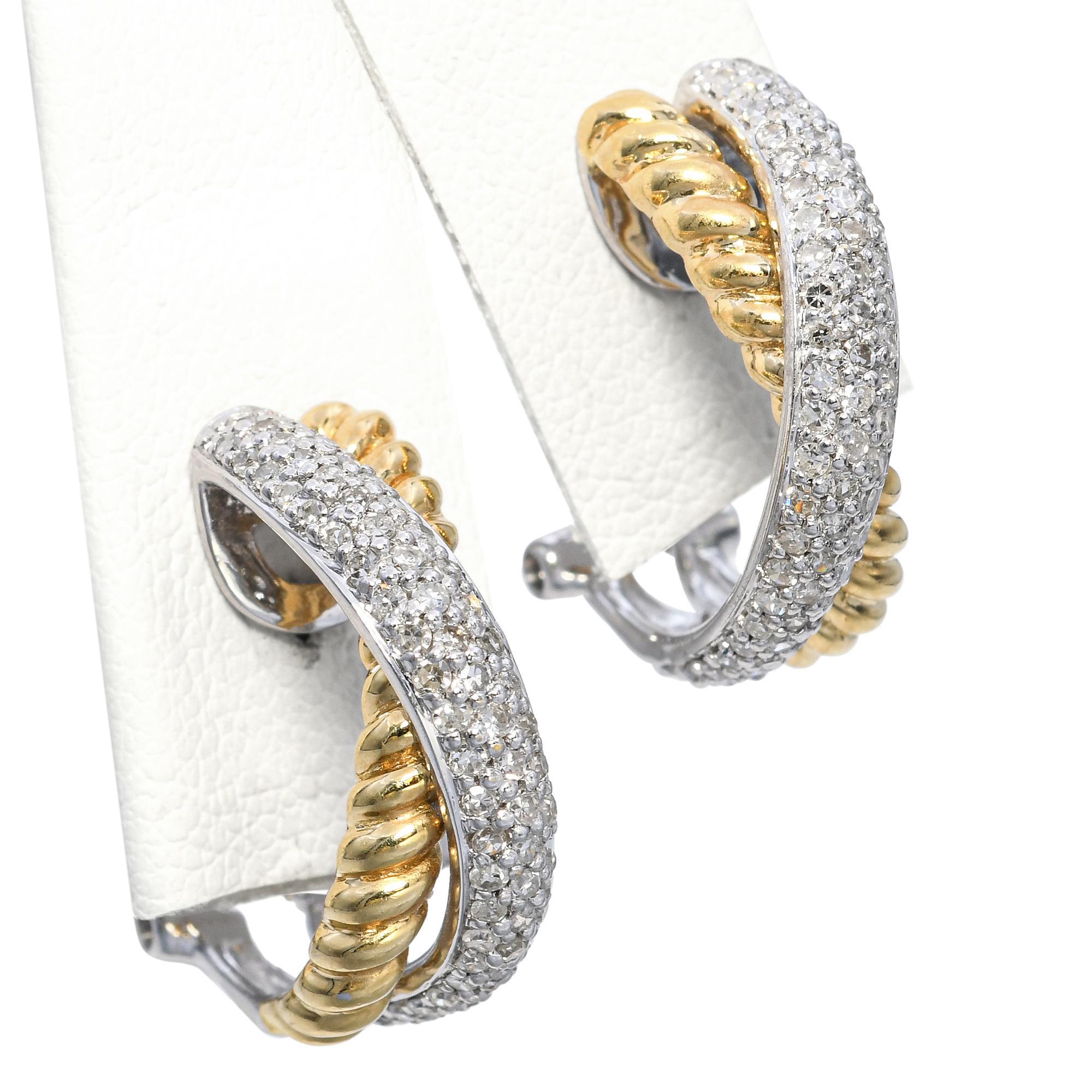 Gelb- und Weißgold Diamantene verflochtene Creolen im Angebot 1