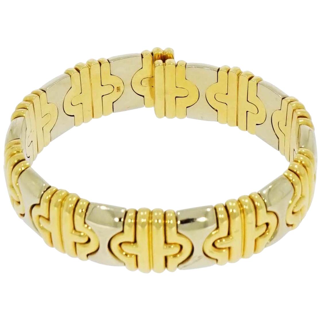 Yellow and White Gold Flexible Cuff Bracelet