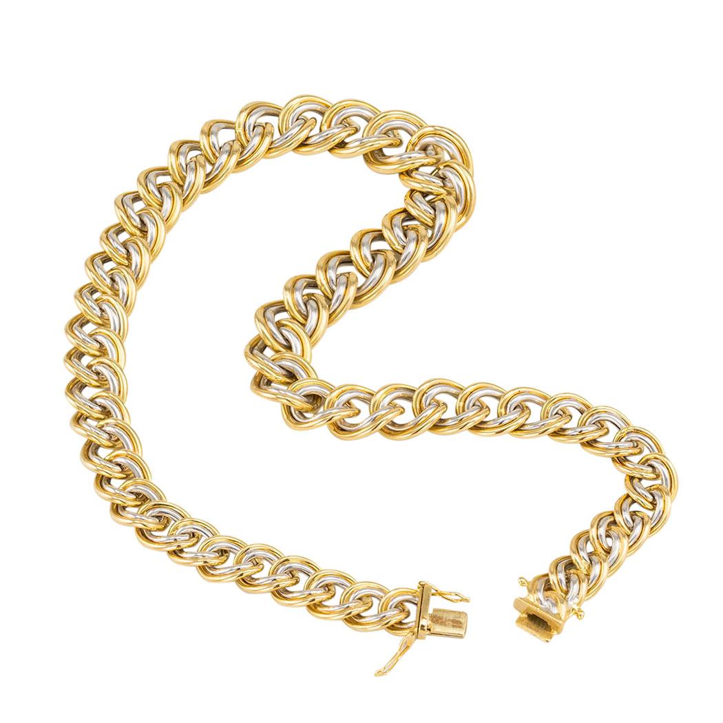 Contemporary Yellow and White Gold Graduated Link Necklace