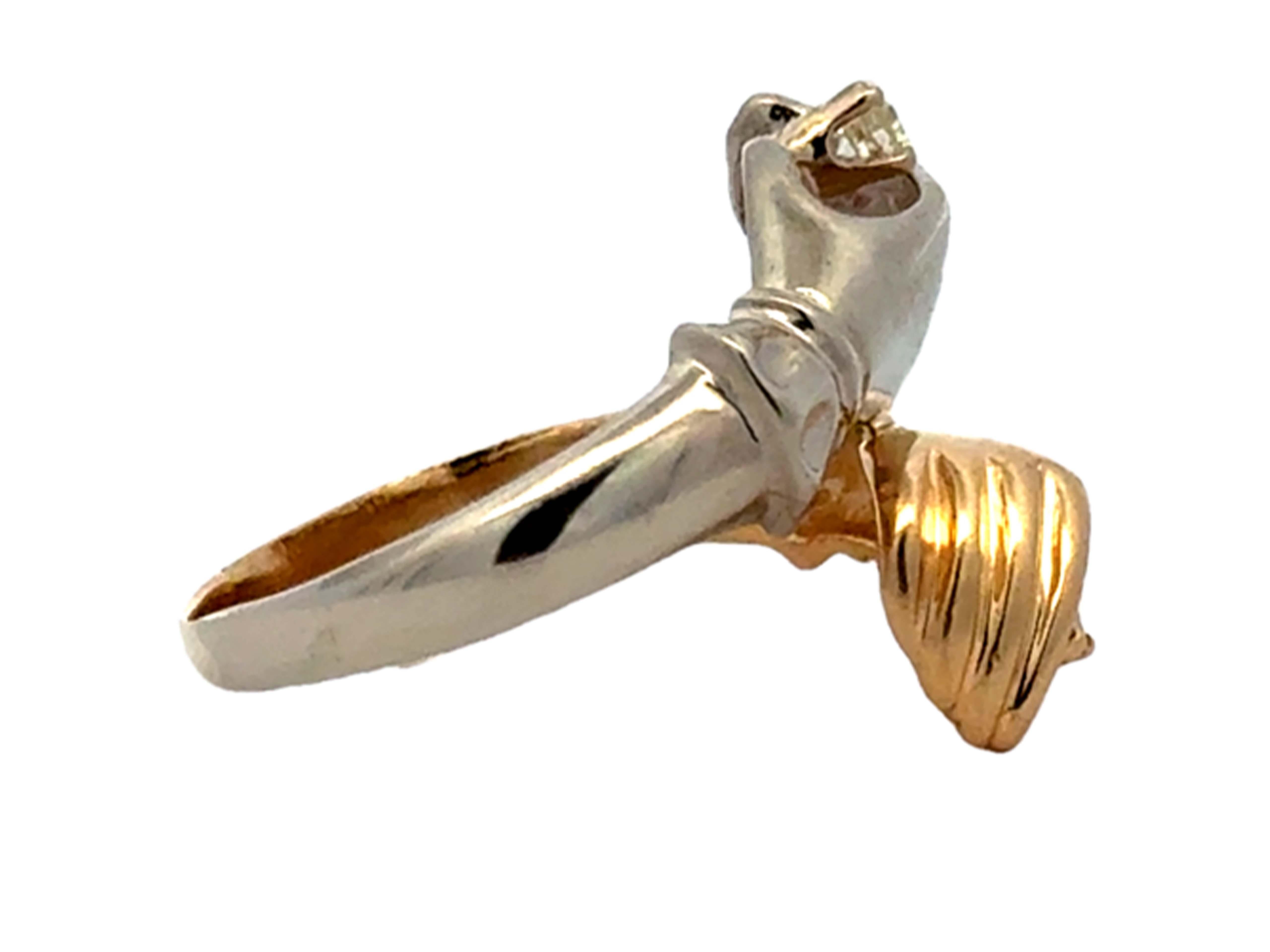 Women's Yellow and White Gold Hands Holding Diamonds Ring 14k Gold