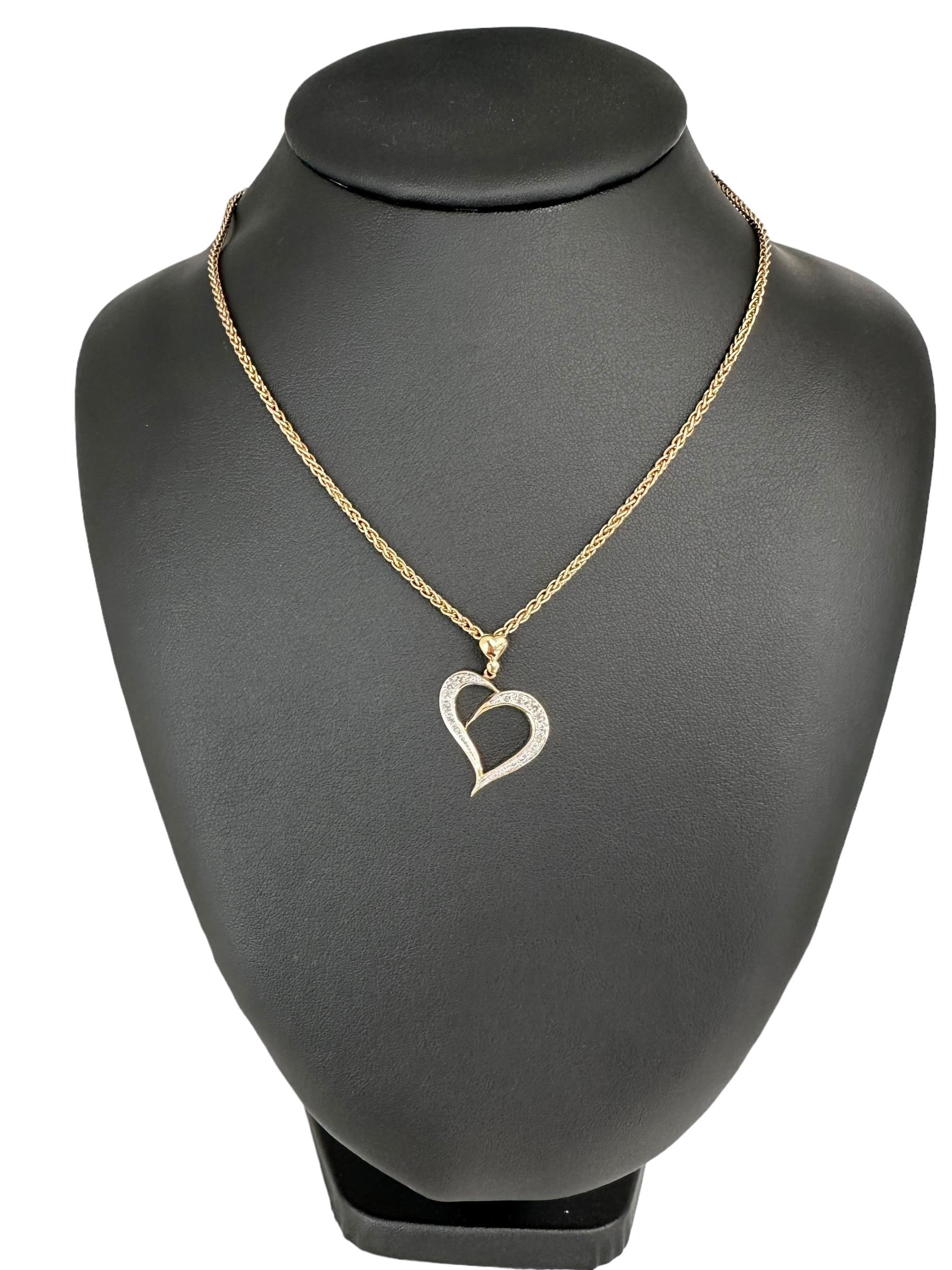 Brilliant Cut Yellow and White Gold Heart Pendant with Diamonds For Sale