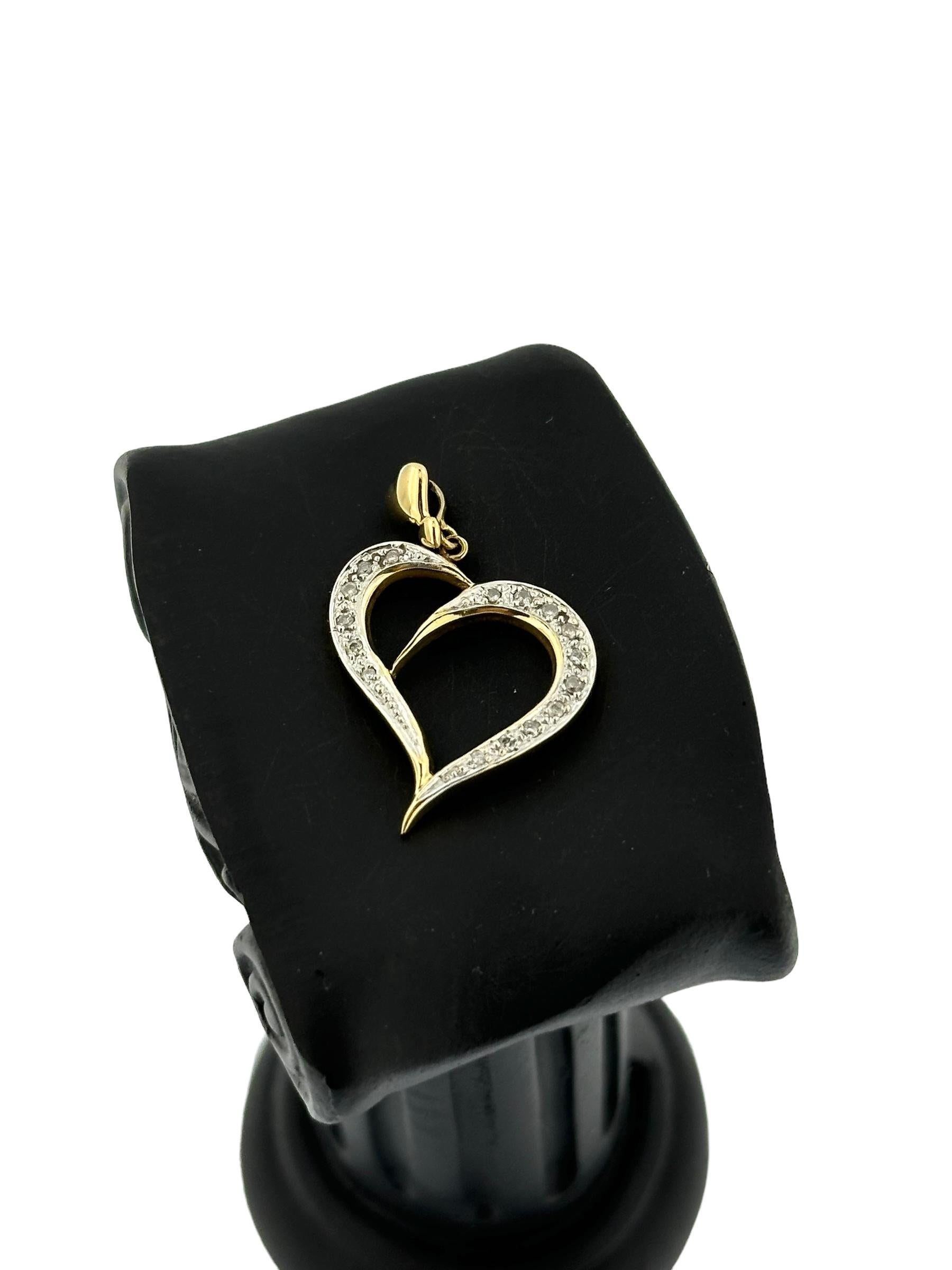 Women's or Men's Yellow and White Gold Heart Pendant with Diamonds For Sale