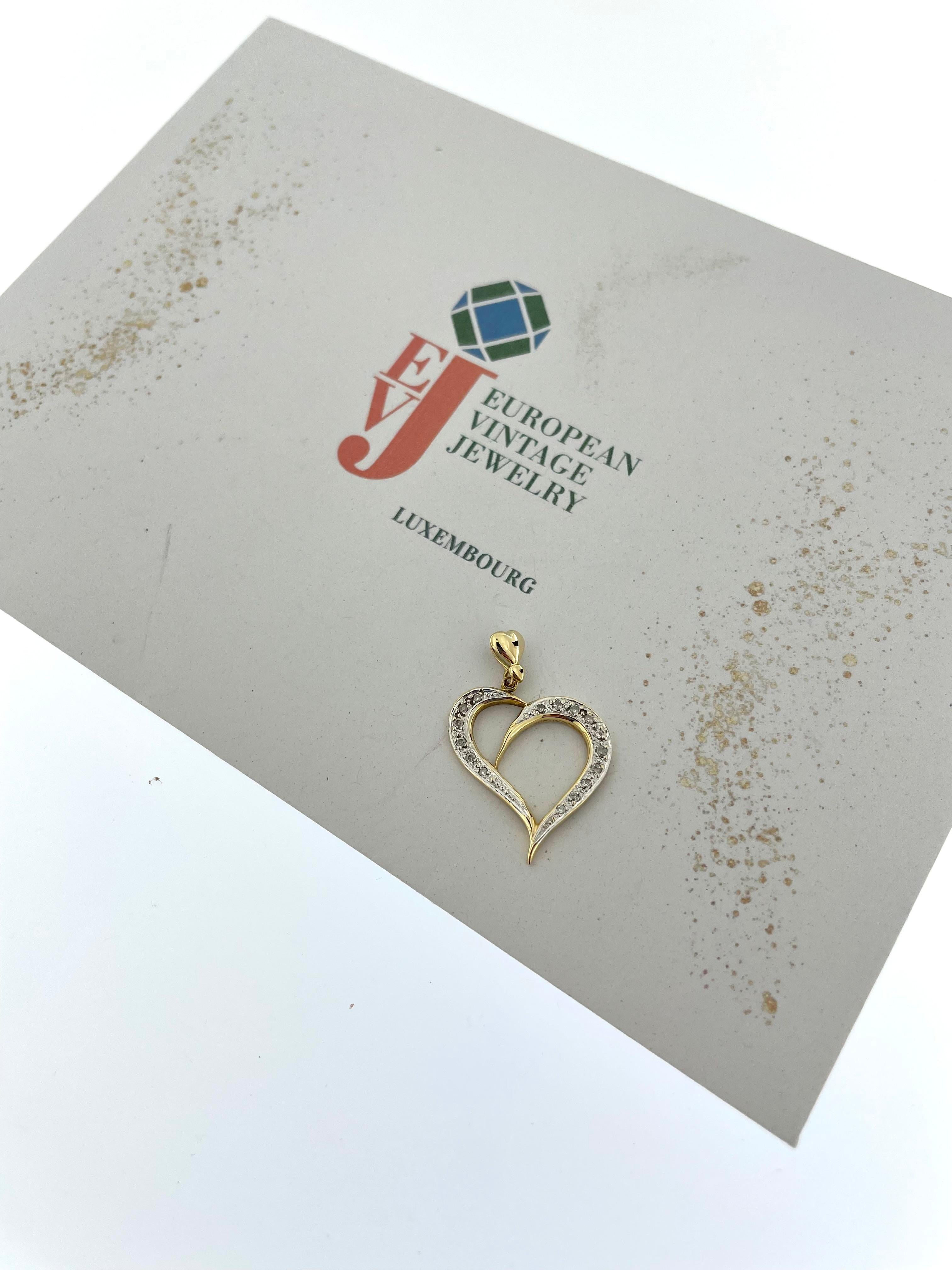 Yellow and White Gold Heart Pendant with Diamonds For Sale 1