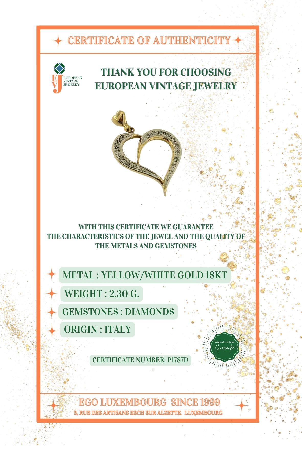Yellow and White Gold Heart Pendant with Diamonds For Sale 2