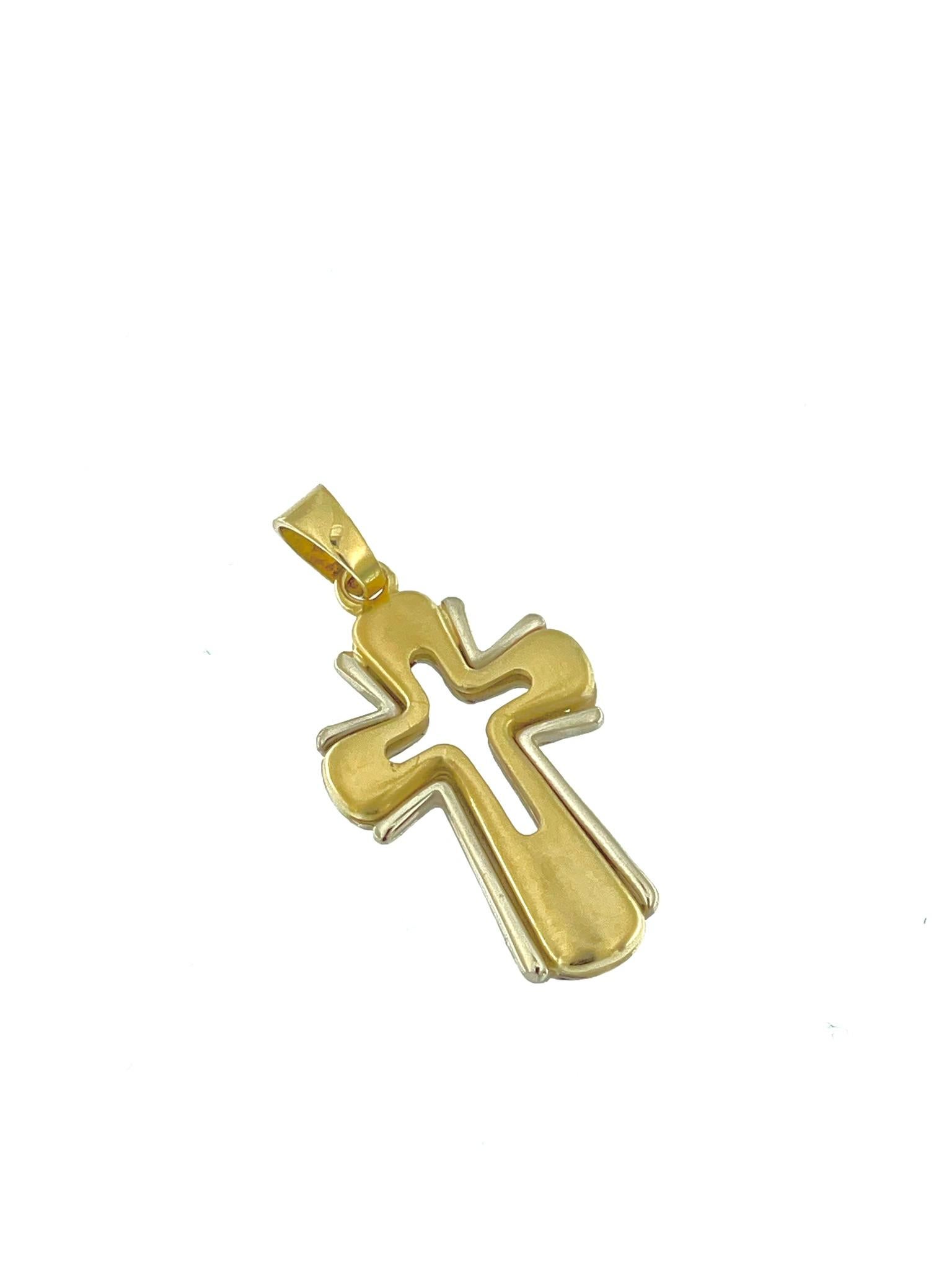 Croix italienne en or jaune et blanc satiné Bon état - En vente à Esch sur Alzette, Esch-sur-Alzette