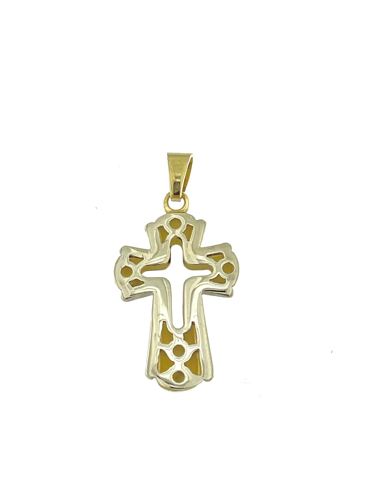 Women's or Men's Yellow and White Gold Italian Cross Satiné For Sale