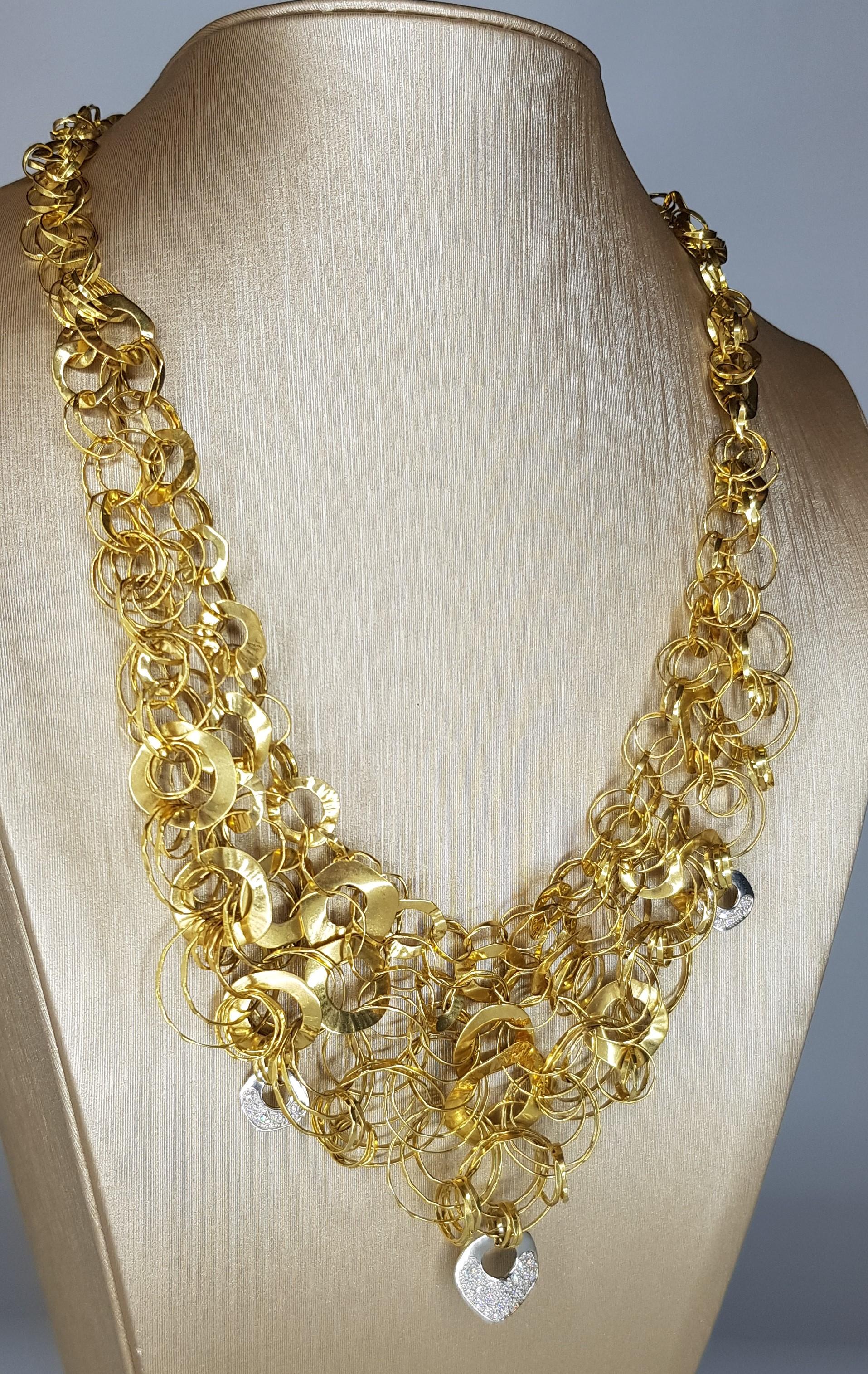 Women's Yellow and White Gold Necklace with White Diamonds For Sale