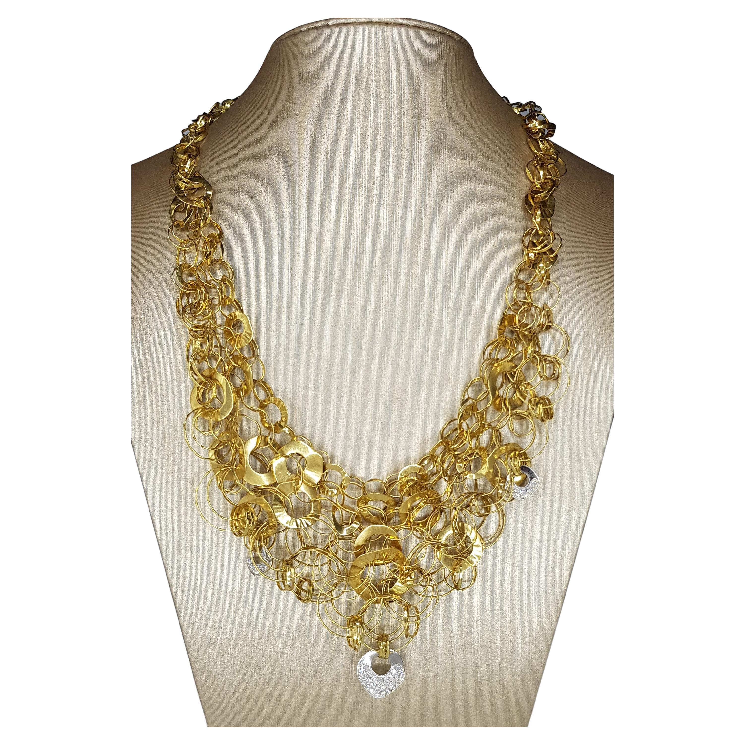 Yellow and White Gold Necklace with White Diamonds For Sale