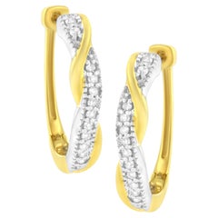 Yellow and White Gold Plated Sterling Silver 1/4 Carat Diamond Hoop Earring