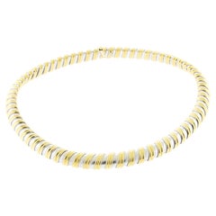 Yellow and White Gold Ribbed Collar Necklace