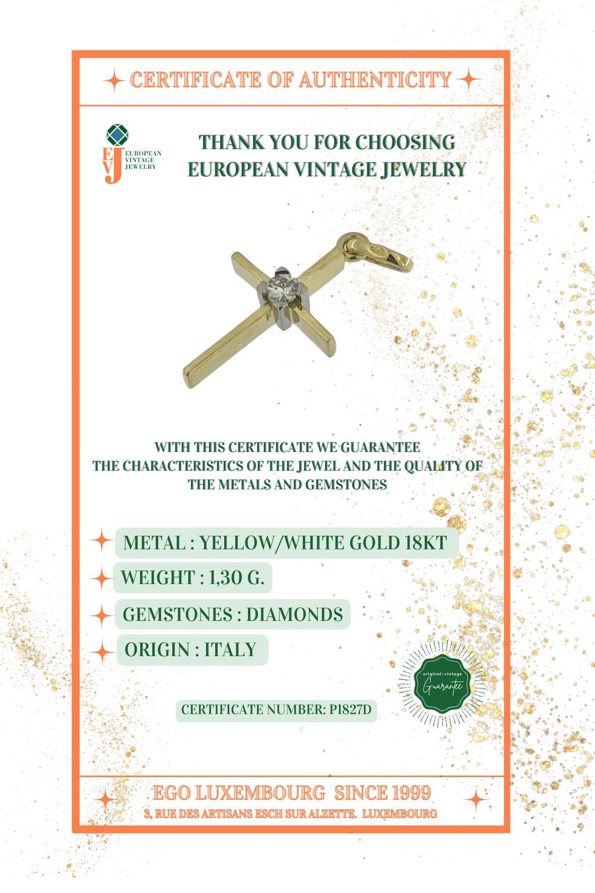 Kreuz mit Solitär aus Gelb- und Weißgold im Angebot 4