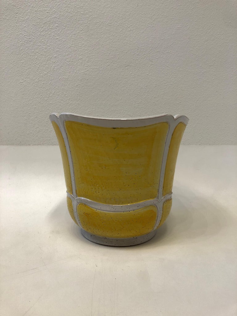 Hollywood Regency Yellow and White Italian Ceramic Planter  For Sale