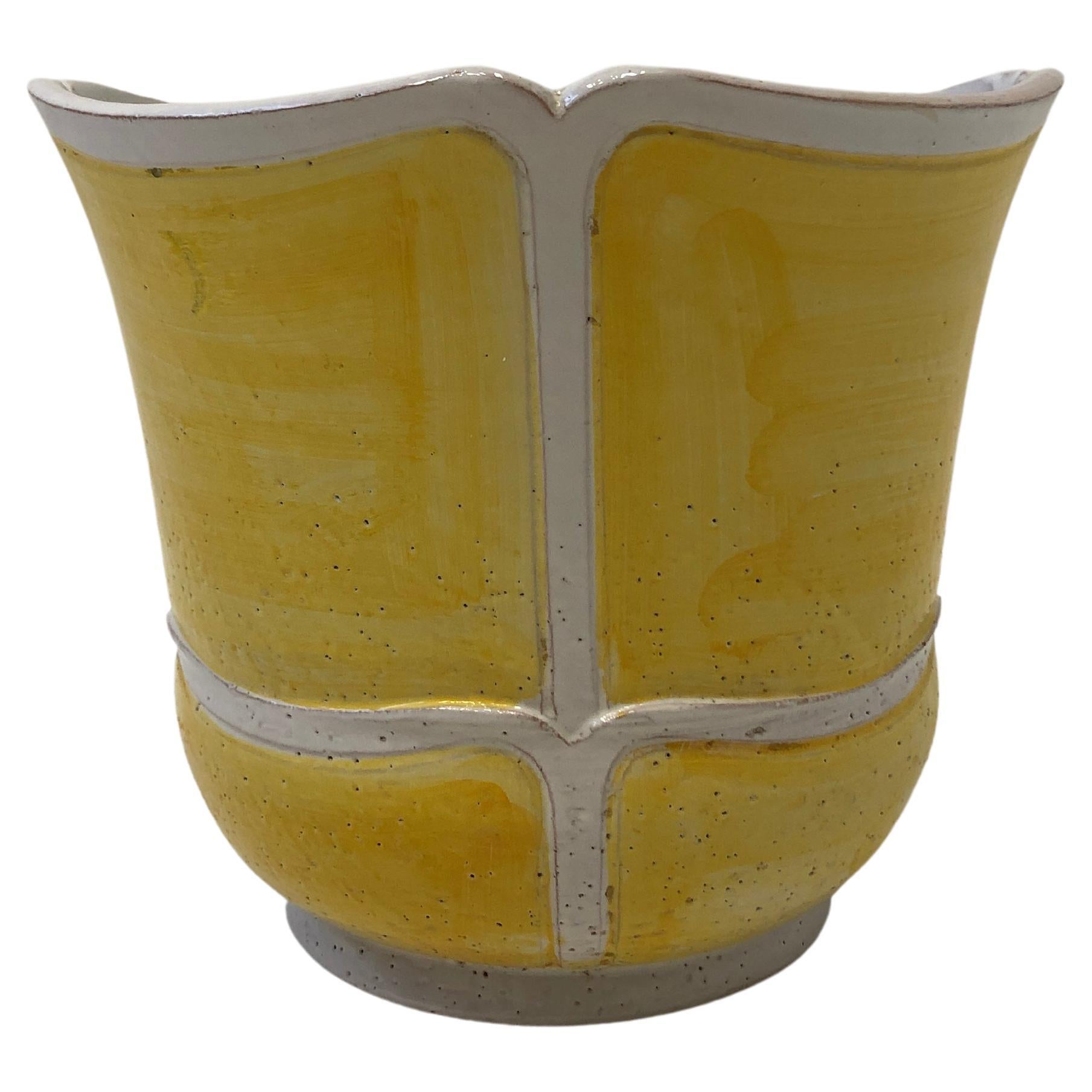 Fioriera in ceramica italiana gialla e bianca