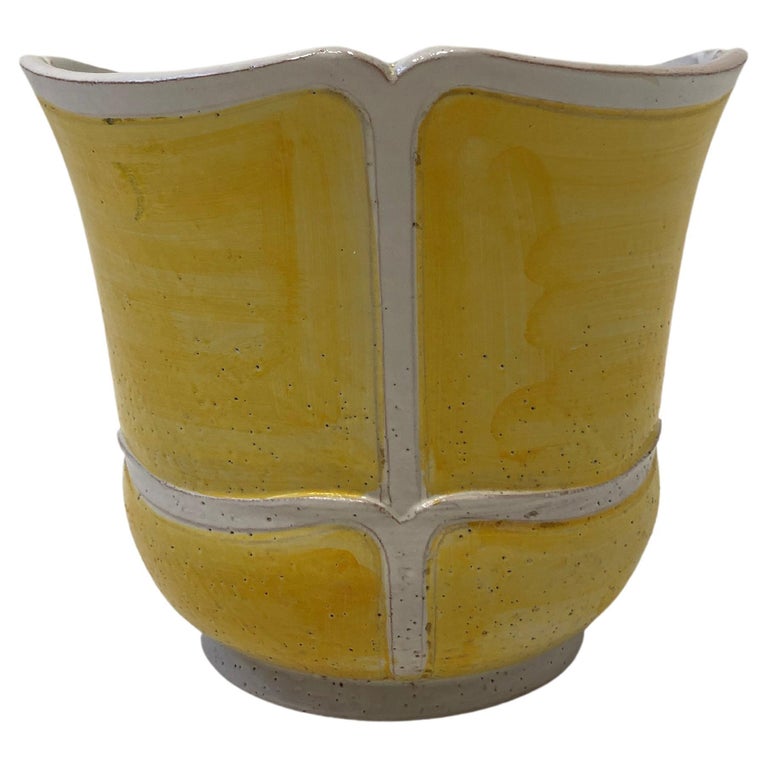 Yellow and White Italian Ceramic Planter  For Sale