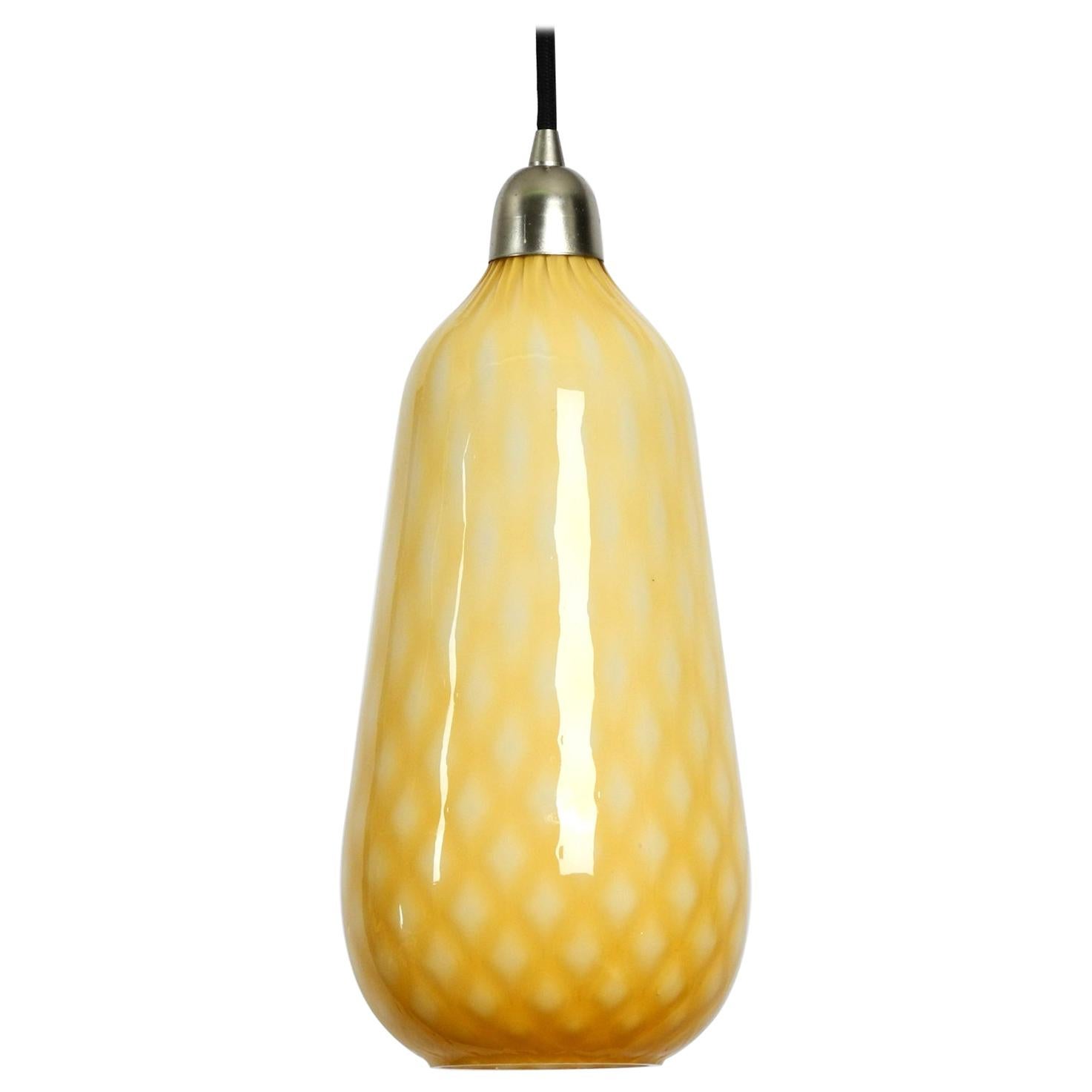 Yellow and White Italian Midcentury Murano Glass Pendant Lamp in Rare Design For Sale