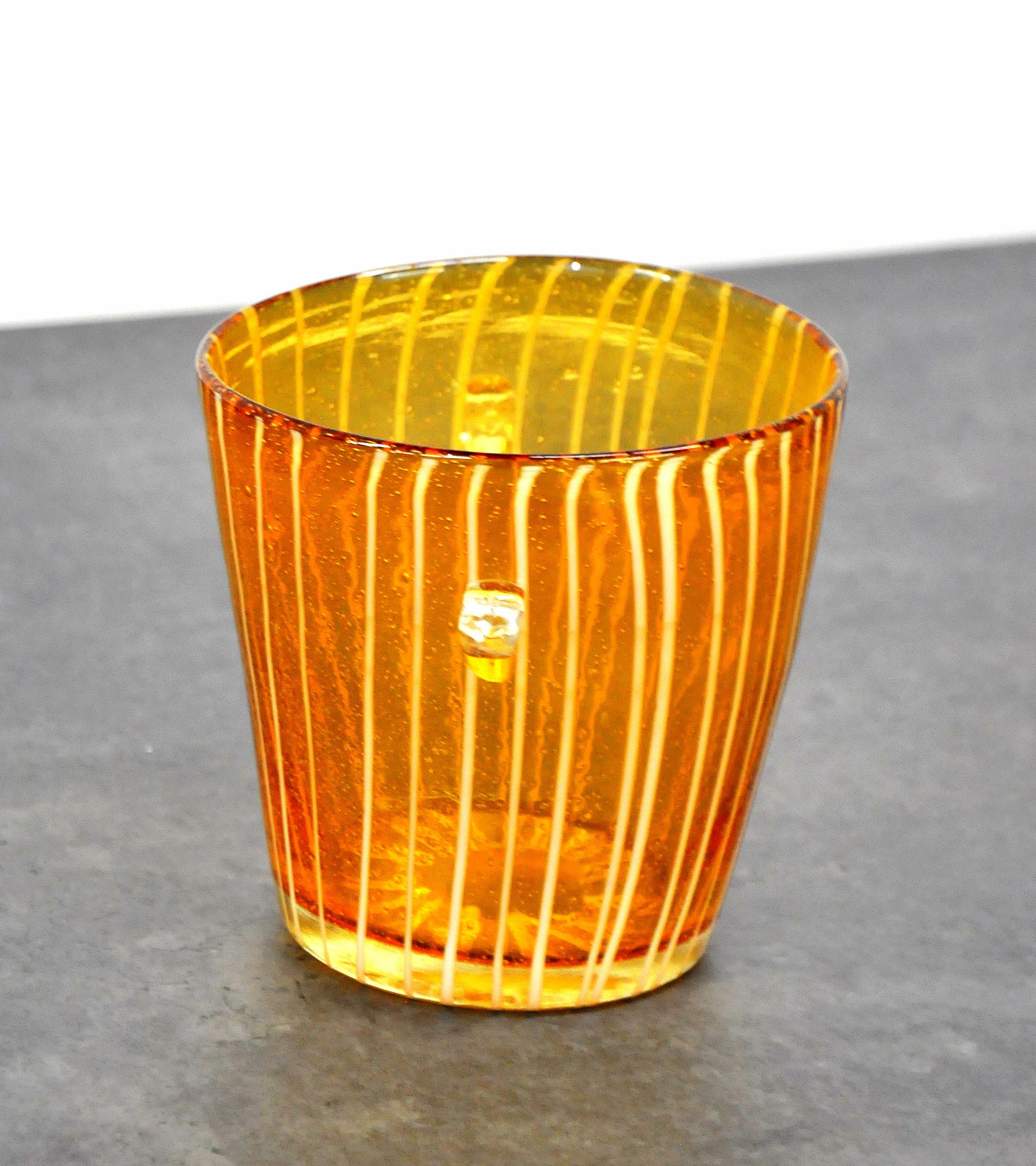 Mid-Century Modern Yellow and White Murano Glass Controlled Bubbles Ice Bucket