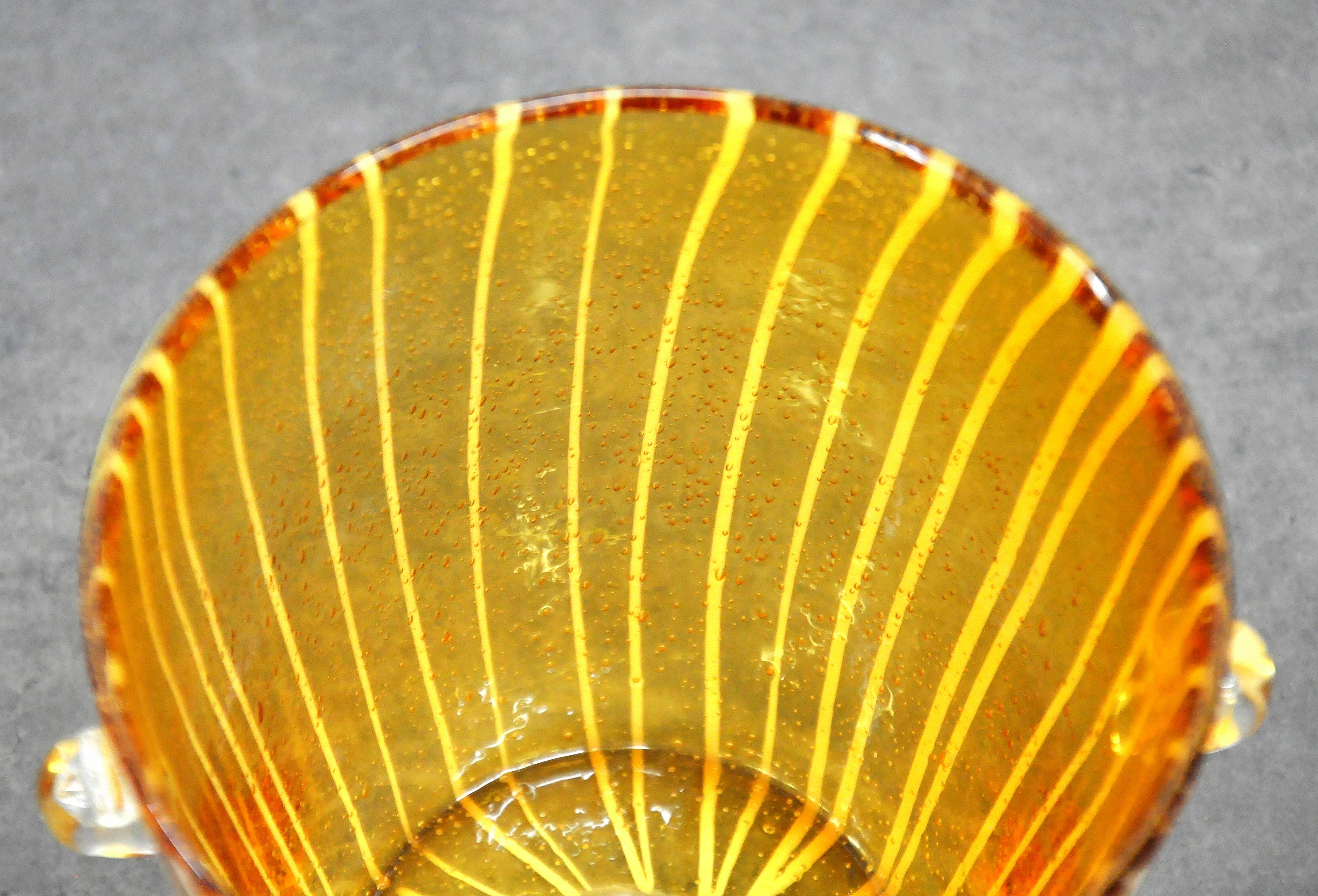 Yellow and White Murano Glass Controlled Bubbles Ice Bucket In Good Condition In Miami, FL