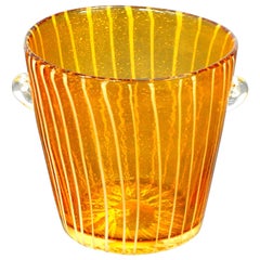 Vintage Yellow and White Murano Glass Controlled Bubbles Ice Bucket