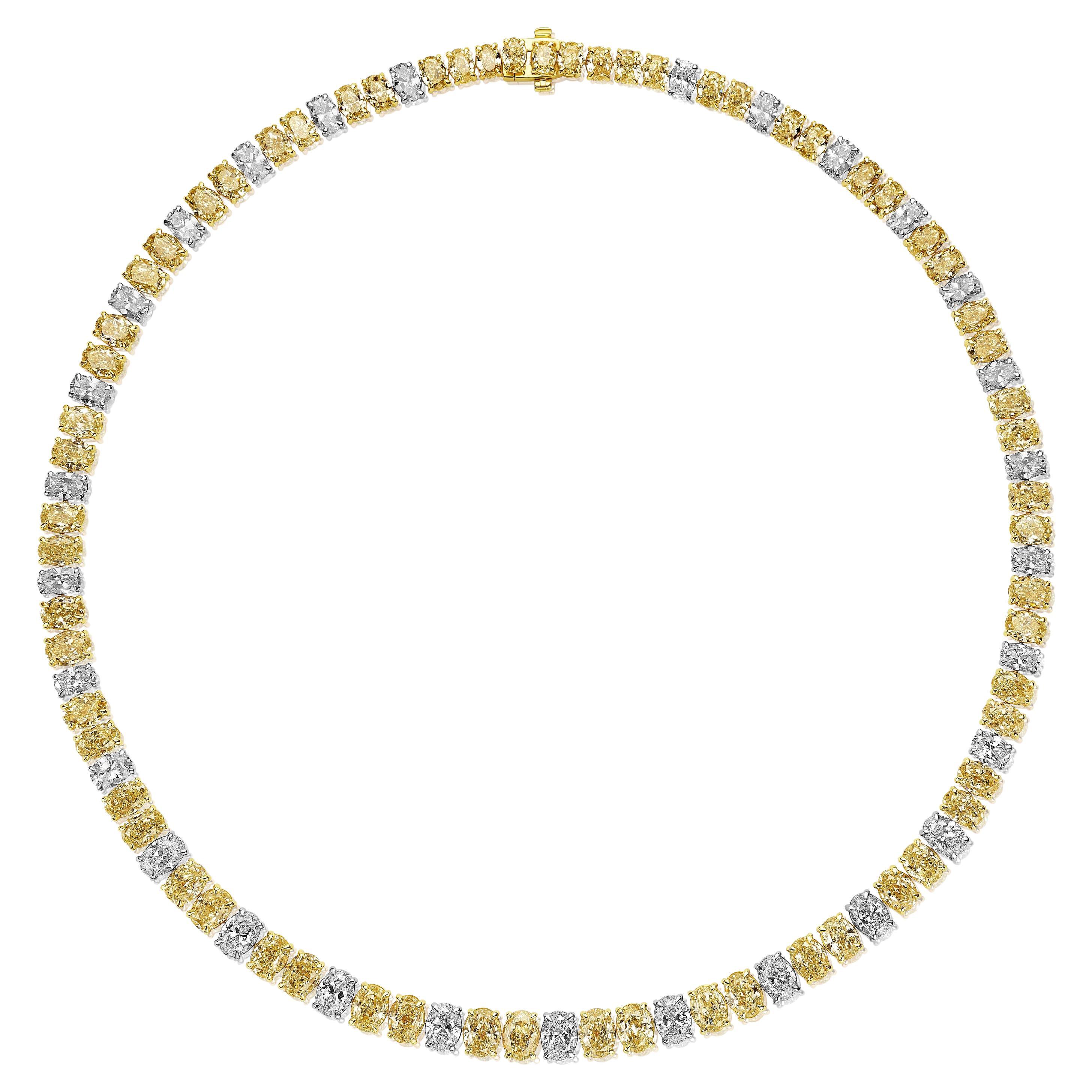 Yellow and White Oval Diamond Necklace For Sale