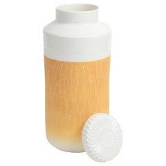 Yellow and White Porcelain Vase with Lid