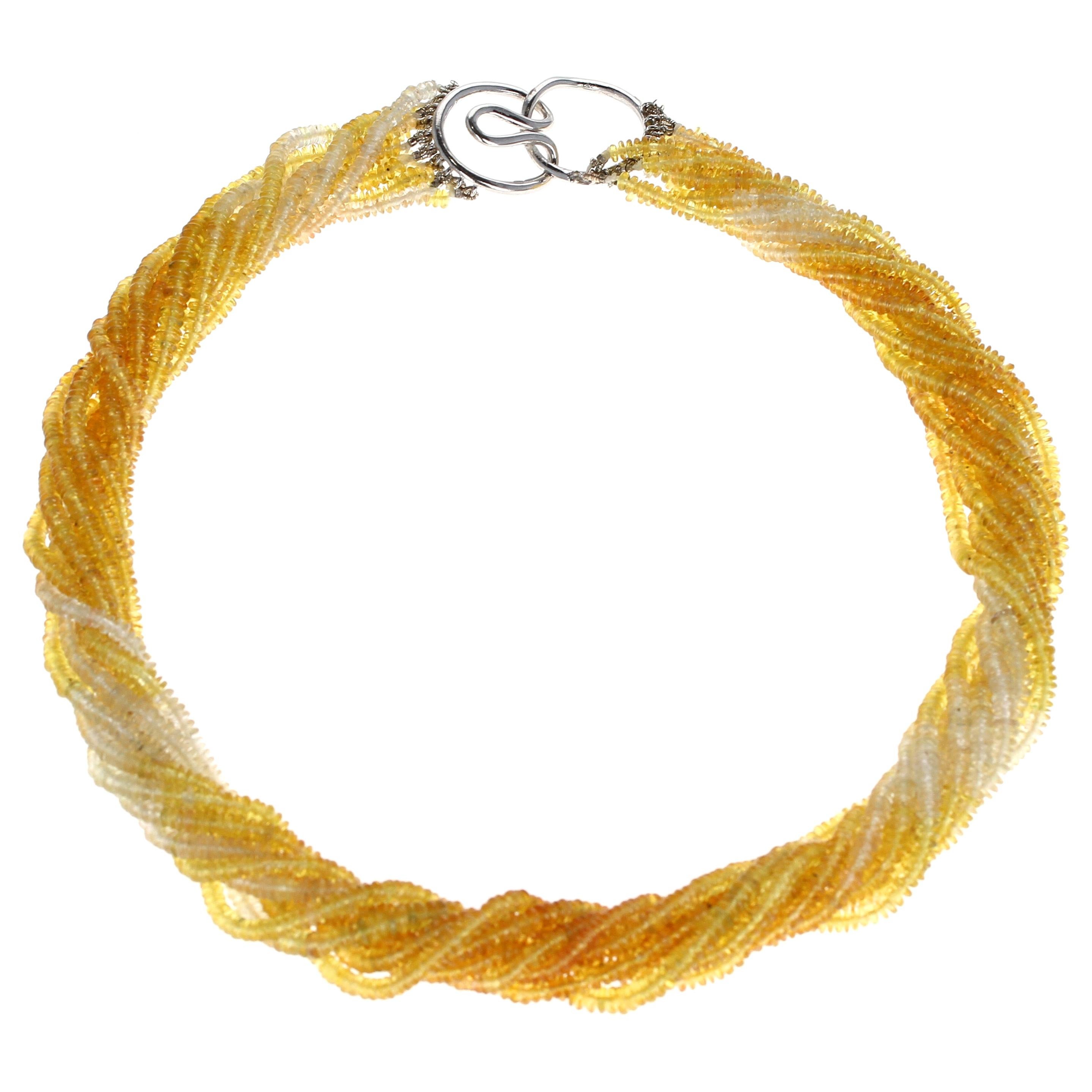 Genuine & Natural Yellow and White Sapphire Bead White Gold Necklace, 18K Gold For Sale