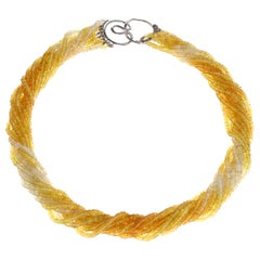 Genuine & Natural Yellow and White Sapphire Bead White Gold Necklace, 18K Gold